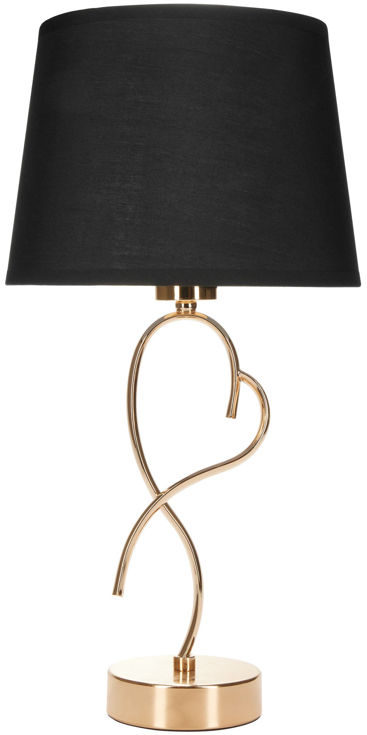 BRUBAKER Nachttischlampe Tischlampe Gold Geschwungenes Herz - 1x oder 2er Set, ohne Leuchtmittel, Nachttischlampen Modern - Höhe ca. 50 cm, Schirm Schwarz