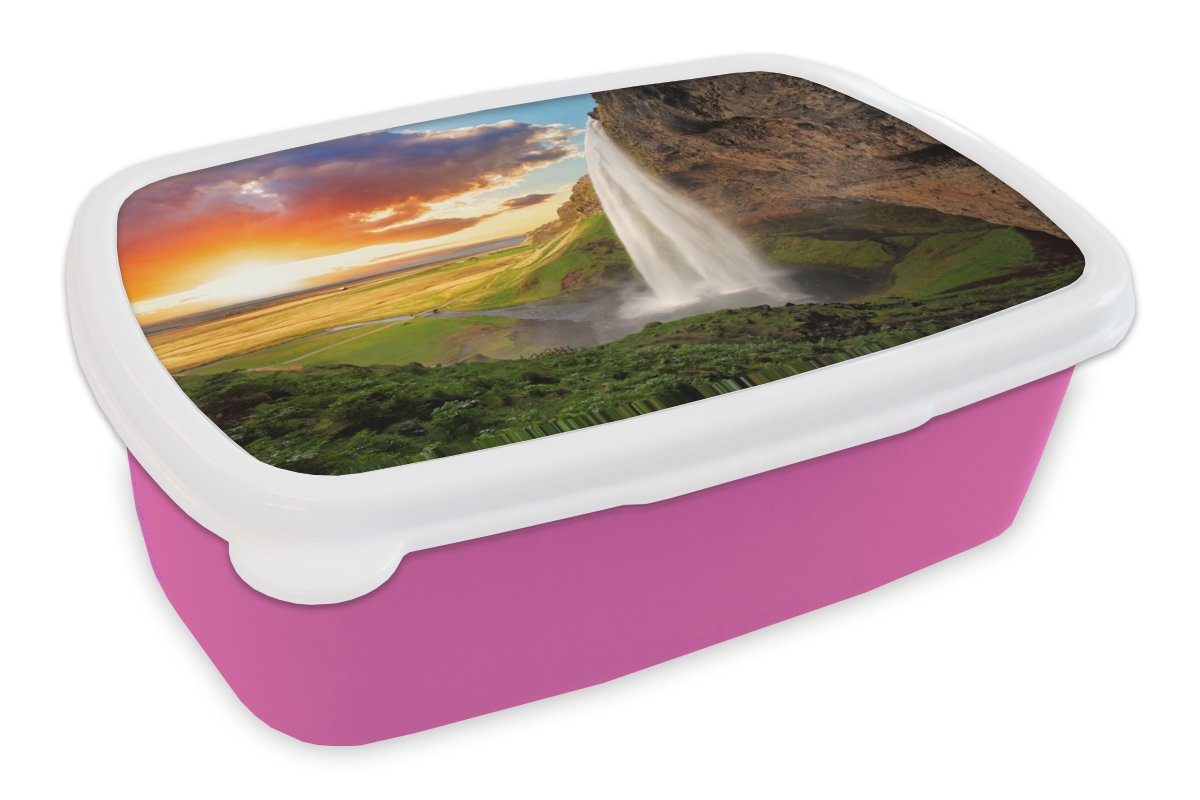für - Berge Lunchbox - Felsen Kunststoff, Orange, MuchoWow Sonnenuntergang Kinder, Kunststoff Brotbox Brotdose Wasserfall Mädchen, Snackbox, Erwachsene, rosa - - (2-tlg),