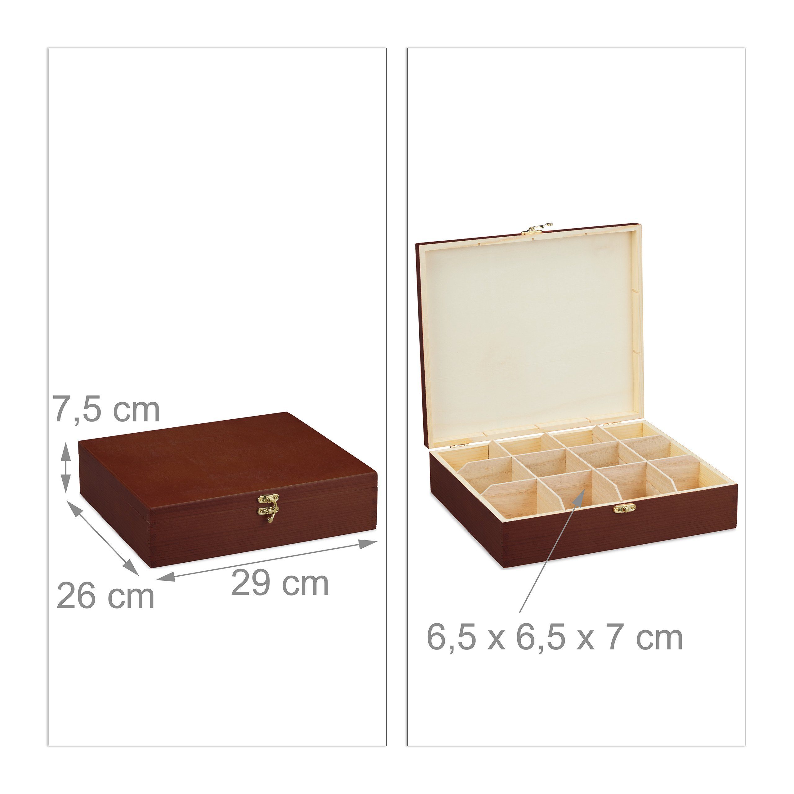relaxdays Teebox Holz 12 Fäch, Holz