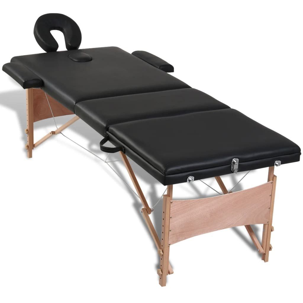 Klappbar Schwarz Massageliege 3-Zonen vidaXL Massageliege mit Holzgestell