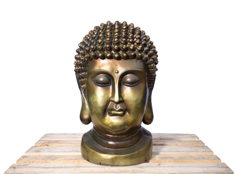 Steelboxx Buddhafigur XXL Skulptur Buddha Kopf aus Kohlenstoffstein Gold-Bronze Magnesia 82cm St), selten schöne (1 Skulptur Buddha
