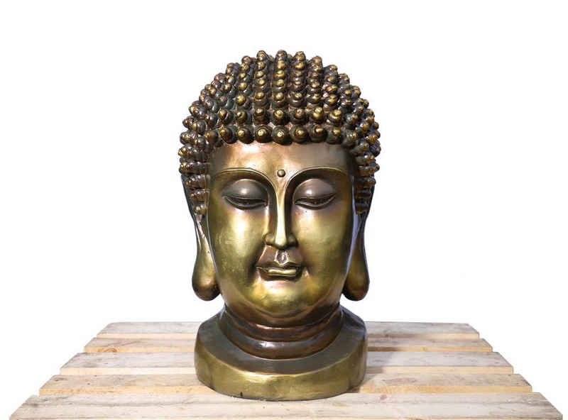 Steelboxx Buddhafigur XXL Buddha Kopf 82cm Skulptur Gold-Bronze (1 St), selten schöne Buddha Skulptur aus Magnesia Kohlenstoffstein