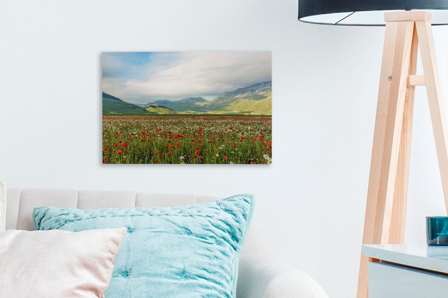 Wandbild St), italienischen Leinwandbilder, Leinwandbild Aufhängefertig, (1 Blumenfeld Wanddeko, im Monti 30x20 Buntes OneMillionCanvasses® Nationalpark Sibillini, cm