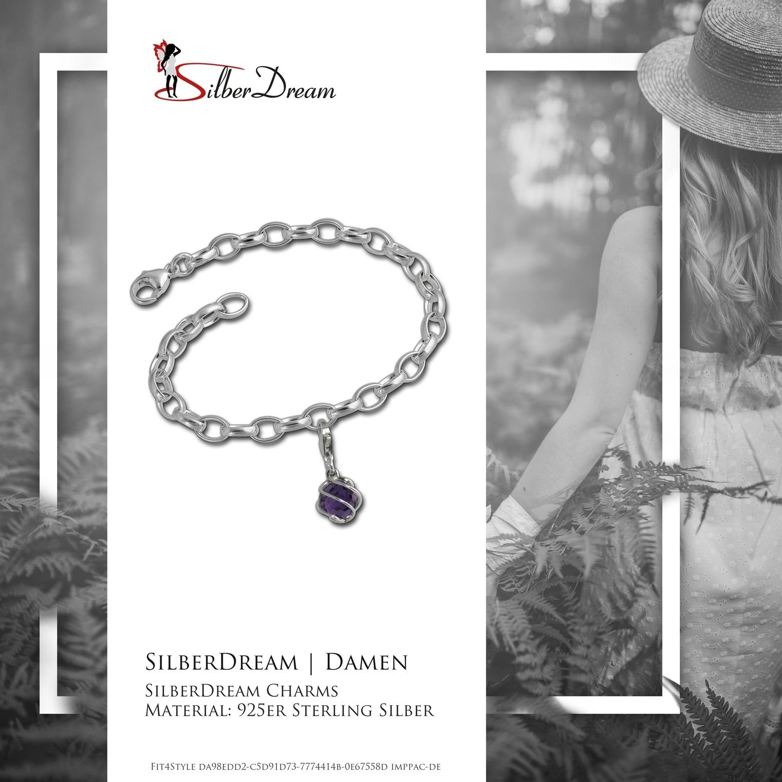 Armband K Charms 2-tlg), Sterling Silber (Charmssets, Charms Damen 925er aus lila, SilberDream Silber, Kugel Armband 925 silber, Set Farbe: Charm-Einhänger SilberDream