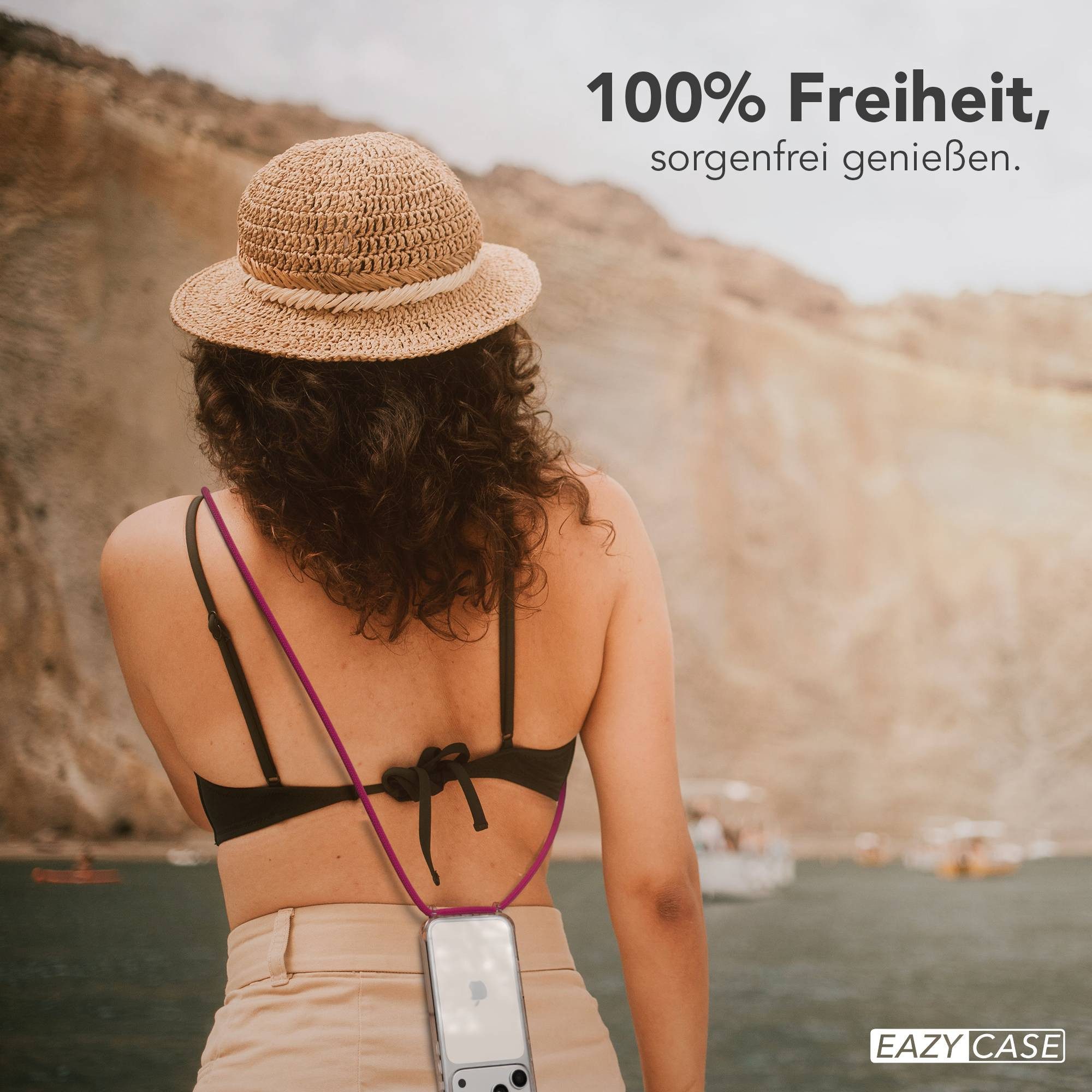 EAZY CASE Handykette Hülle mit Kette für Apple iPhone 17 Pro Max 6,9 Zoll, Handykordel Slimcover mit Umhängeband zum Umhängen Pink