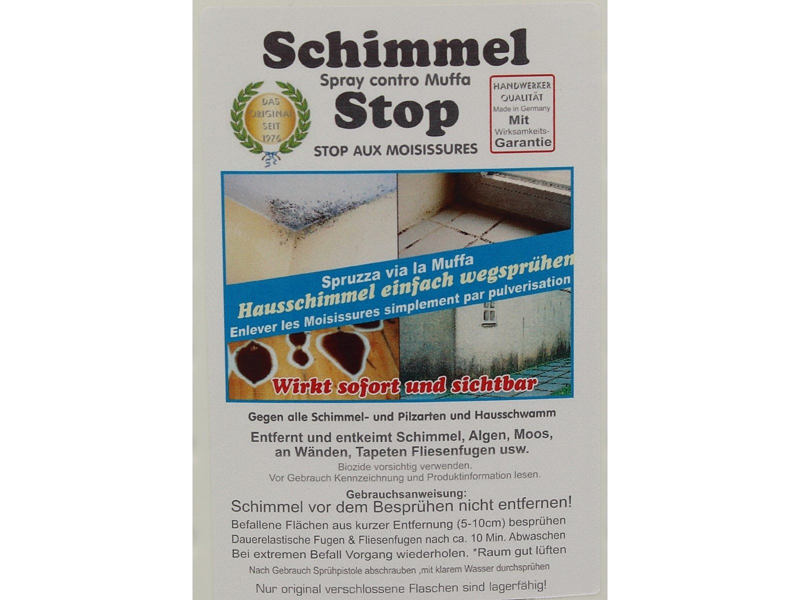 WBV - Westdeutscher Bindegarn-Vertrieb Eselgrimm GmbH & Co. KG Schimmel Stop Spray - DAS ORIGINAL - Sprühflasche 500 ml Schimmelentferner