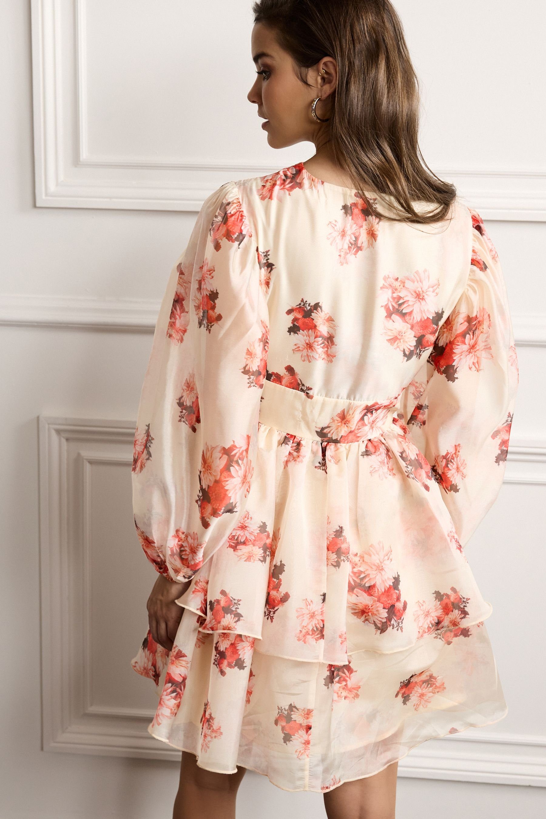 Next Druckkleid Gestuftes Langarm-Minikleid mit Blumen-Print günstig online kaufen