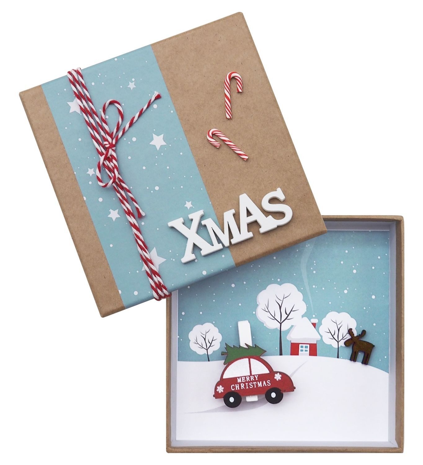 ZauberDeko Geschenkbox Geldgeschenk Verpackung Weihnachten Auto XMAS Natur Geschenk Gutschein