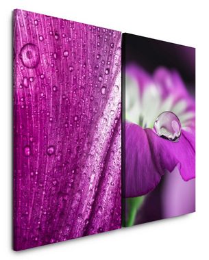 Sinus Art Leinwandbild 2 Bilder je 60x90cm Orchidee Wassertropfen Violett Blumen Beruhigend Stille Makrofotografie