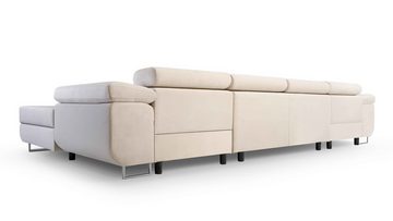 Furnix Wohnlandschaft NILLONA U Mini U-Sofa mit Schlaffunktion Bettkasten großzügig & bequem, Maße 352x90x202 cm, Schlaffläche 125x266 cm, Cord oder Feinstruktur