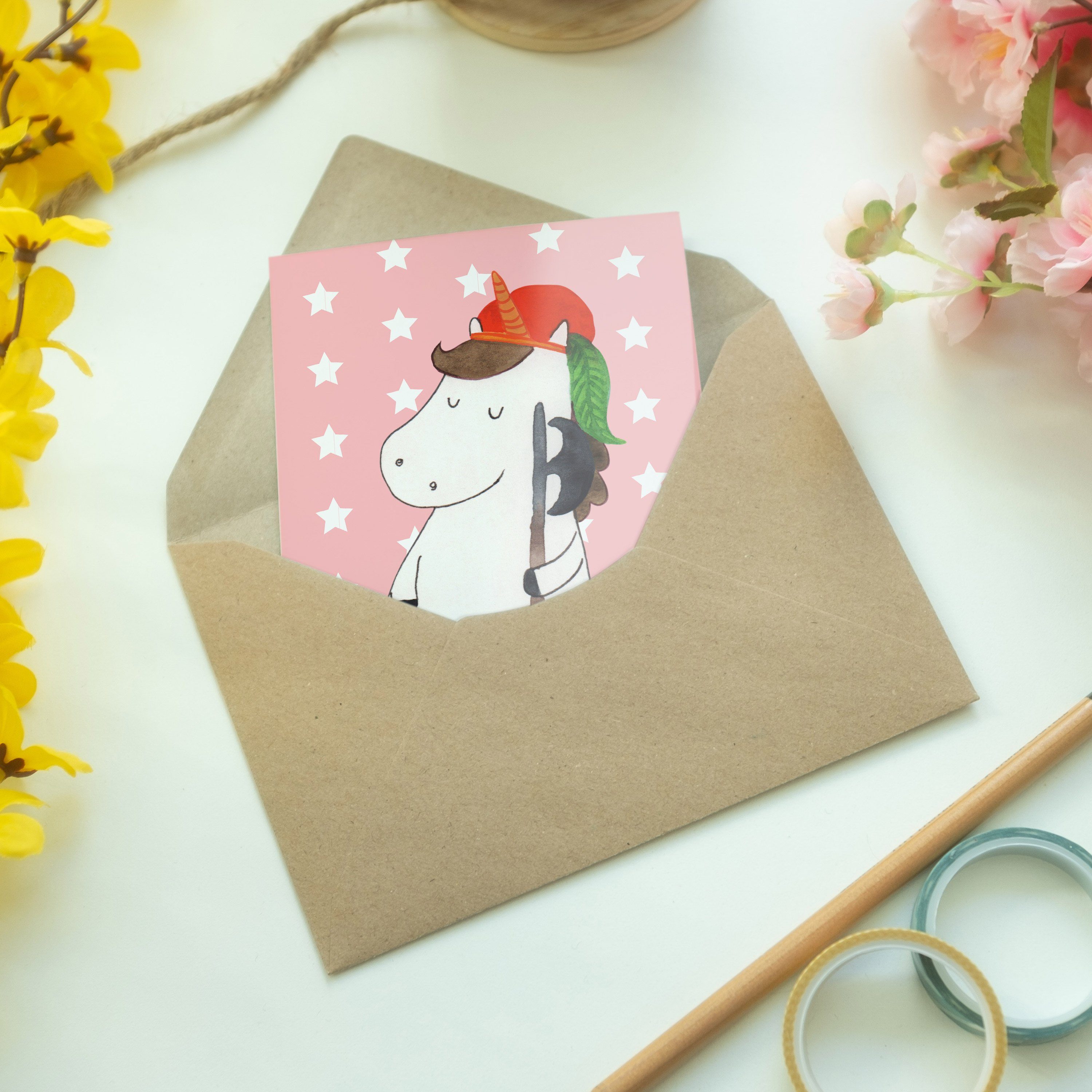 Einhorn Panda Mrs. Bube - Rot Geschenk, Unicorn, - Geburtstagskarte, Mr. & Pastell Grußkarte Mit