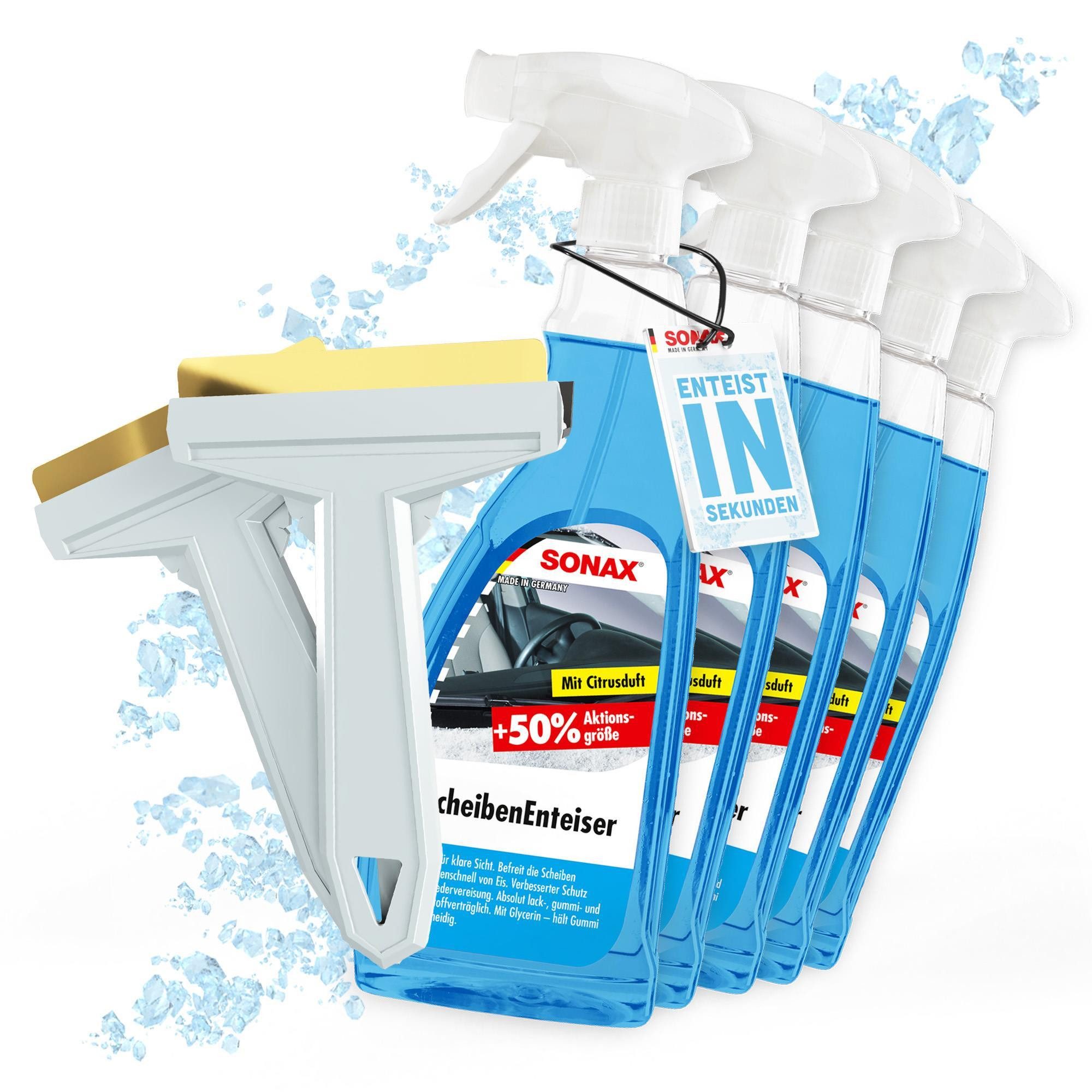 autopflege Scheibenfrostschutz Sonax Enteiser + Murska Eiskratzer, 5x Enteiser Spray 2x Schaber