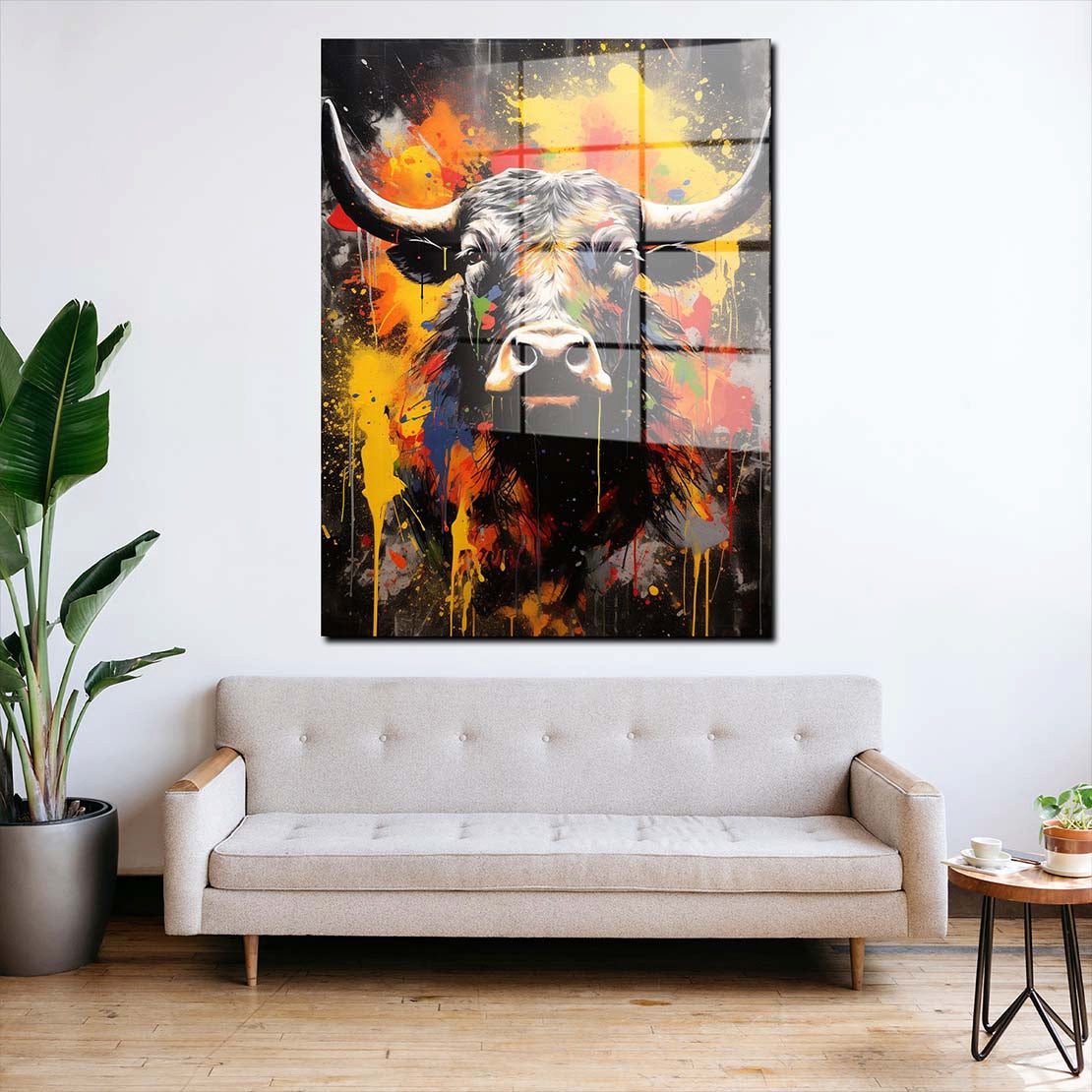 Artedinoi Acrylglasbild Stier Pop Art abstrakt splatter Acrylglas Wandbild Bild Wanddeko Wohnz