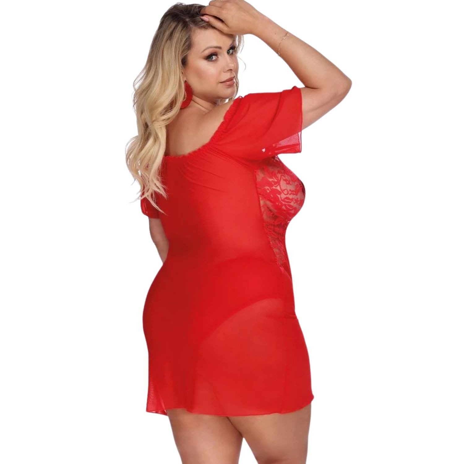 Anais Apparel Size Plus Minikleid Camari rotes Minikleid aus Tüll mit Spitzendetails Tüll mit weicher Spitze