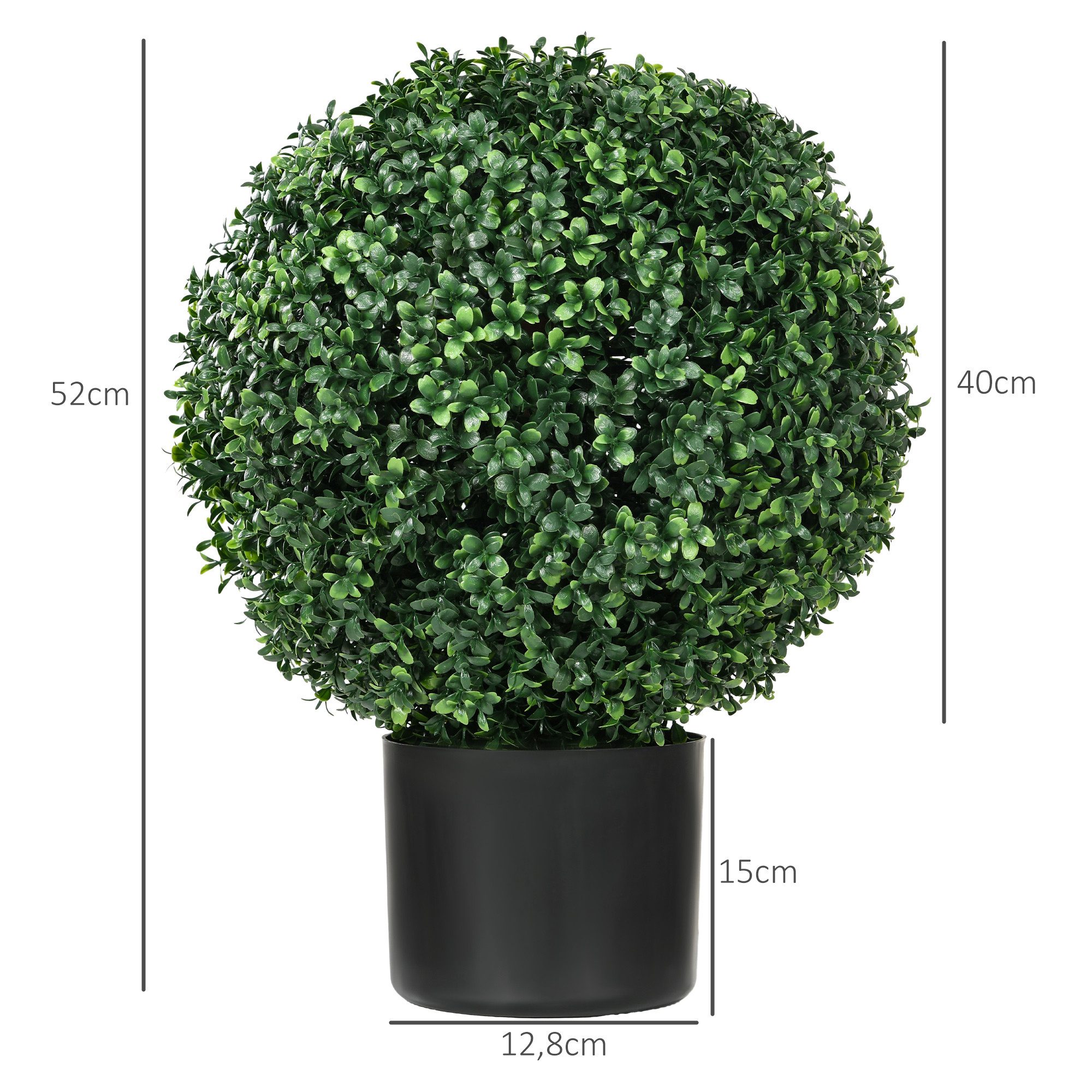 Kunstpflanze 2er Set Runde Fake Plant, Pflanzen wie echt mit UV Schutz Buchsbaum, HOMCOM, Höhe 52 cm, für Innenbreich, Grün – Bild 3 von 5