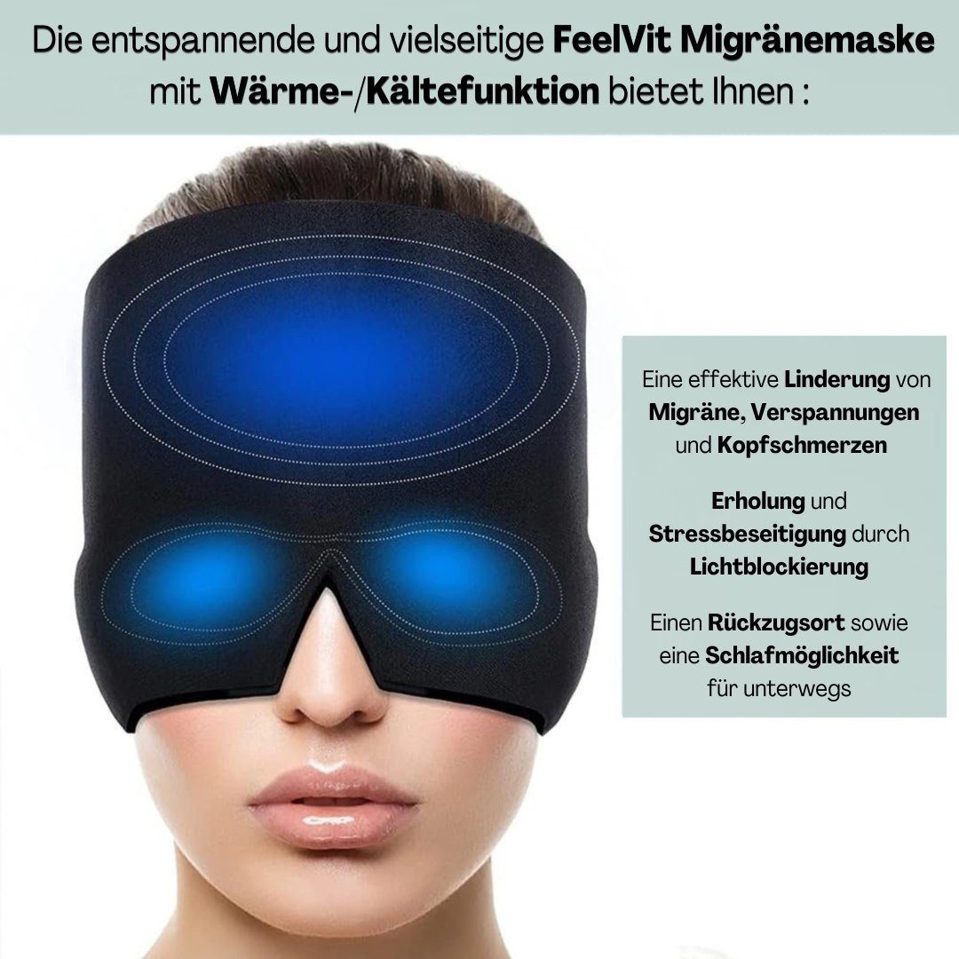 FEELVIT Schlafmaske Anti-Migräne Maske Relief Cap, Anti-Kopfschmerz, Packung, 1-tlg., Migräne Maske + Anleitung, Linderung und Entspannung mit Wärme-/Kältetherapie, Beruhigend