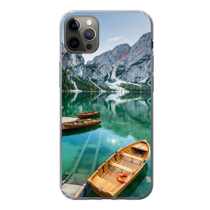 MuchoWow Handyhülle Alpen - See - Boot Handyhülle Apple iPhone 12 Pro Max Smartphone-Bumper Print Handy