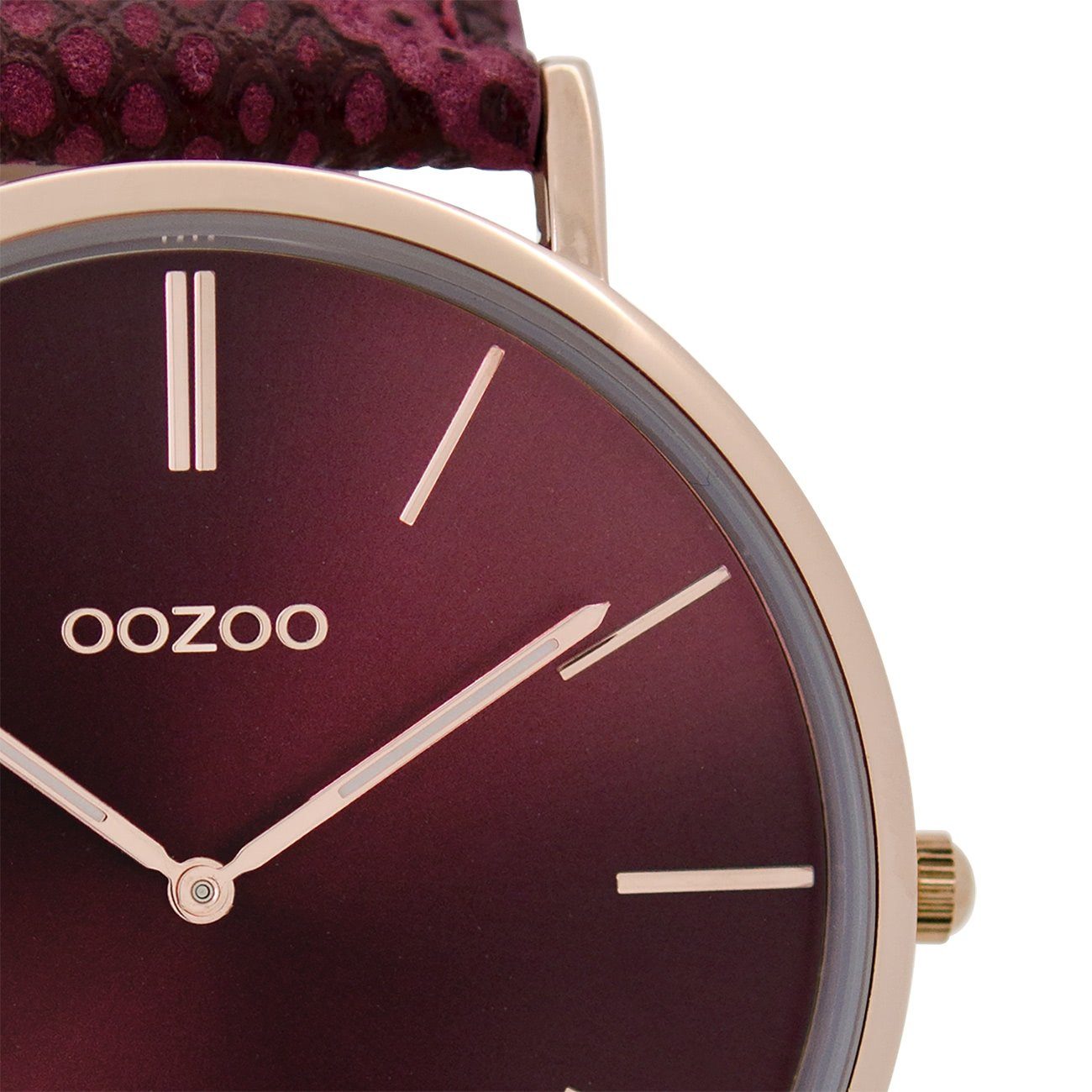 OOZOO Quarzuhr Oozoo Damen Vintage, rund, OOZOO (Analoguhr), Armbanduhr groß 44mm), rot, Damenuhr Lederarmband (ca. Fashion