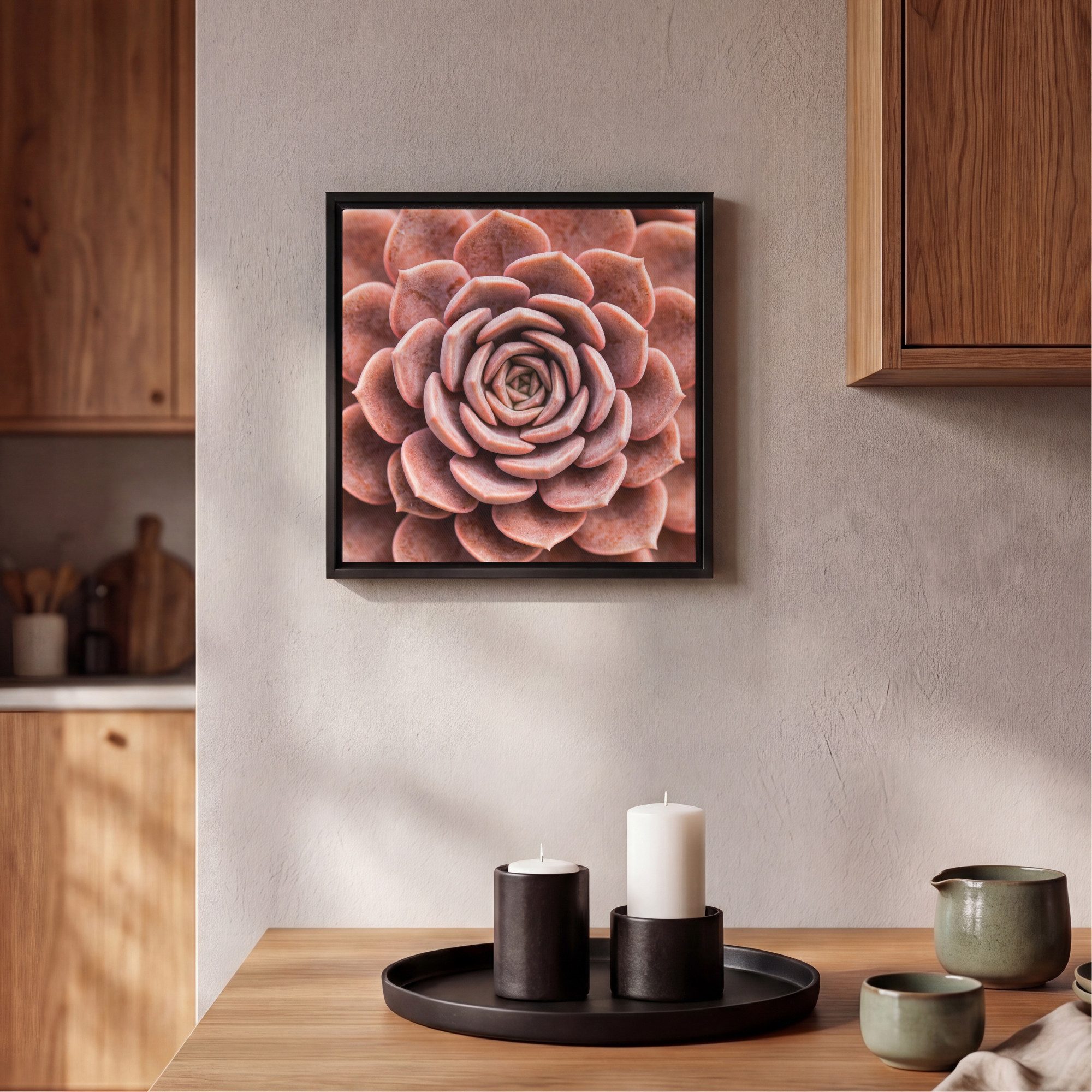 OneMillionCanvasses® Leinwandbild mit Rahmen - Sukkulente - Bio - Rosa, Fotodruck (1 St), Leinwand Bilder Klein, Wand Dekoration Aesthetic 20x20cm