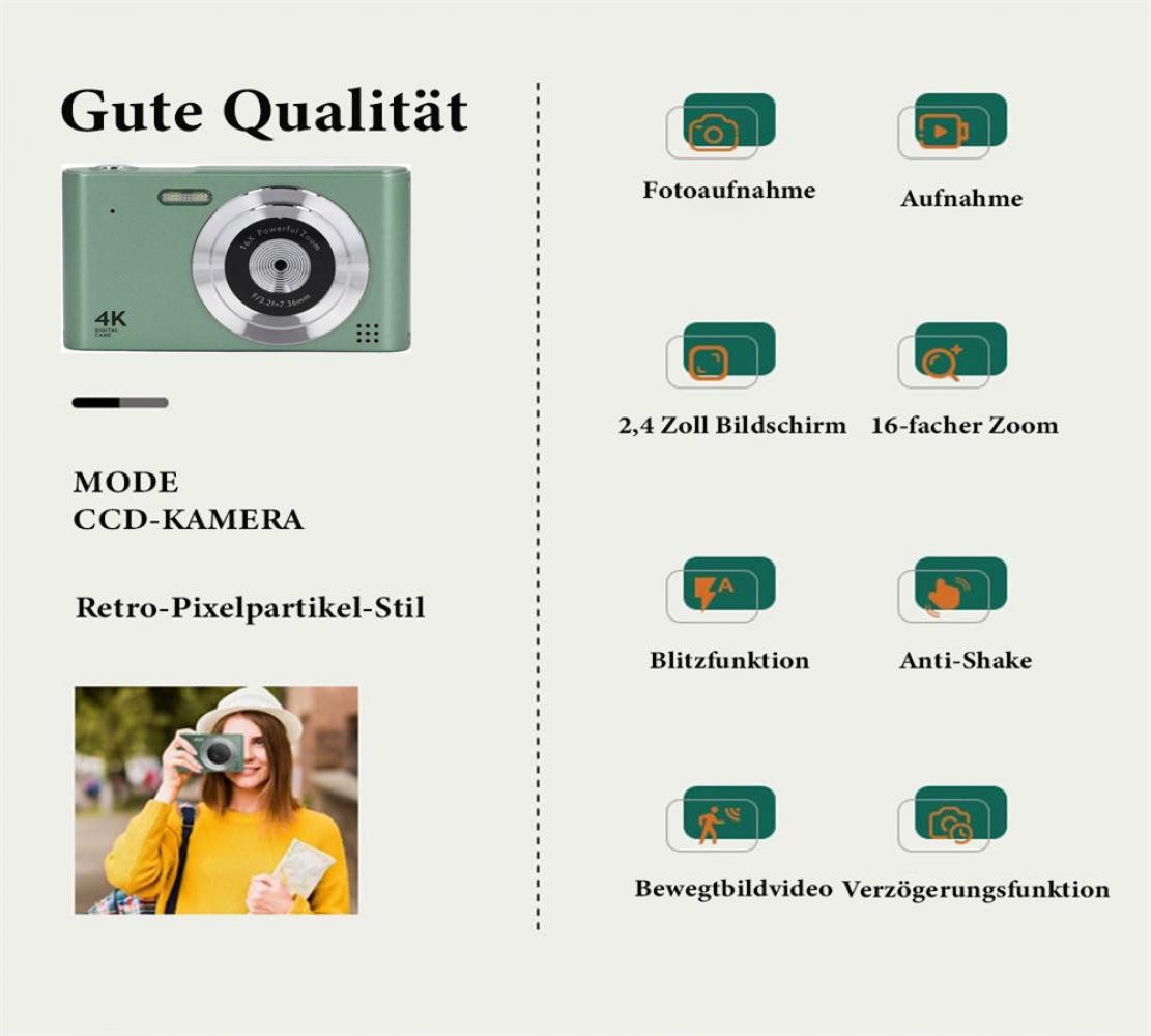 BBWL 16X Zoom mit CMOS Sensor, 2,4 Zoll Display, 64GB Speicherkarte Vollformat-Digitalkamera (21.3 MP, 16x opt. Zoom, 5328×4000 Auflösung, kompakte Kamera für Einsteiger & Schüler)