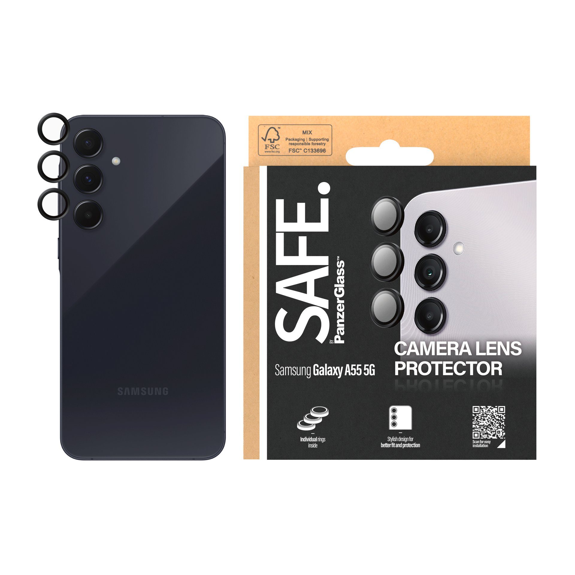 SAFE by PanzerGlass Kameraschutzglas Camera Lens Protector für Samsung Galaxy A55 5G, Kameraschutz