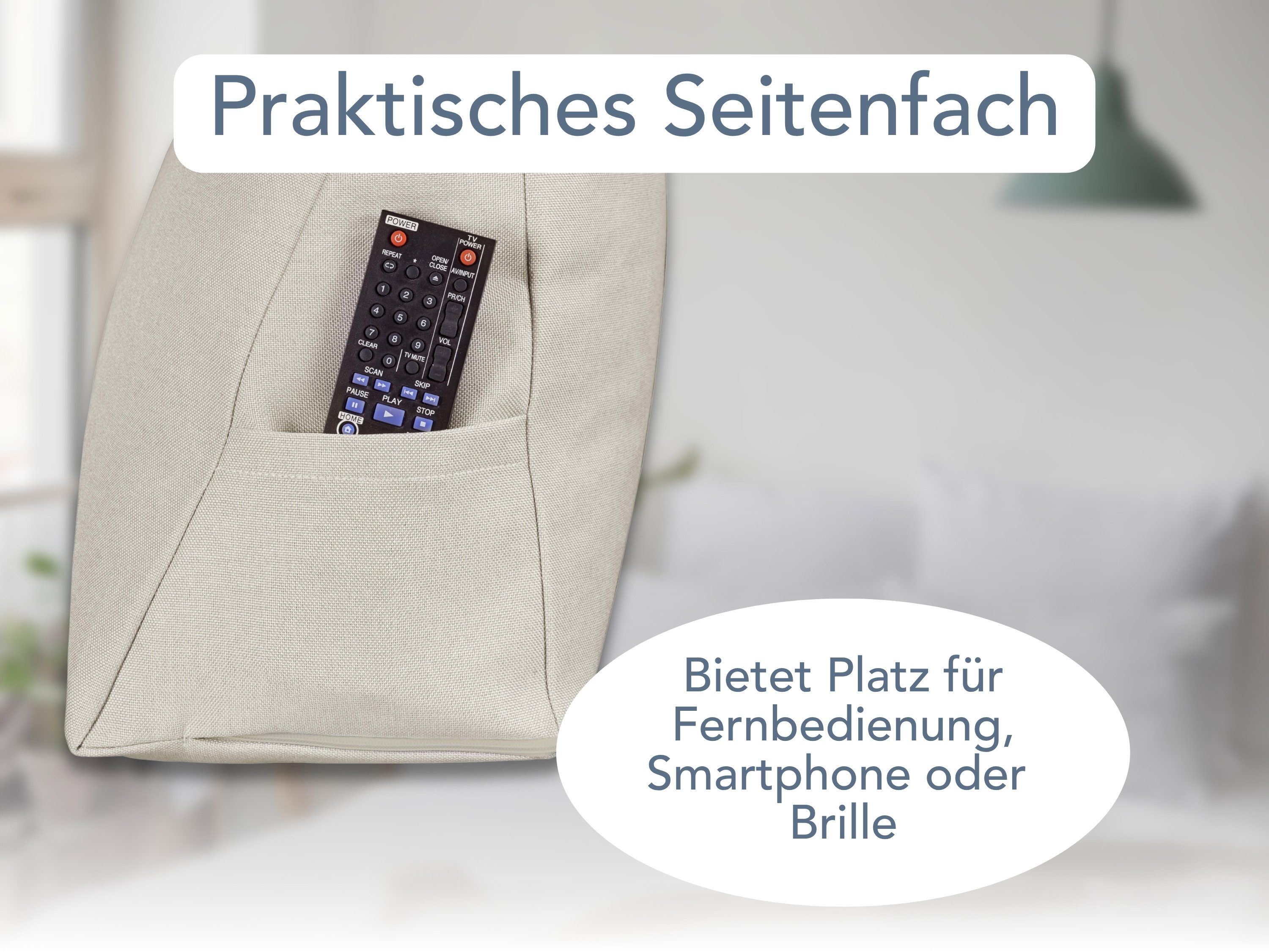 XDREAM Rückenkissen ergonomisches Keilkissen für Bett und Sofa, 1-tlg., als Kopfkissen oder Venenkissen verwendbar, mit praktischem Seitenfach