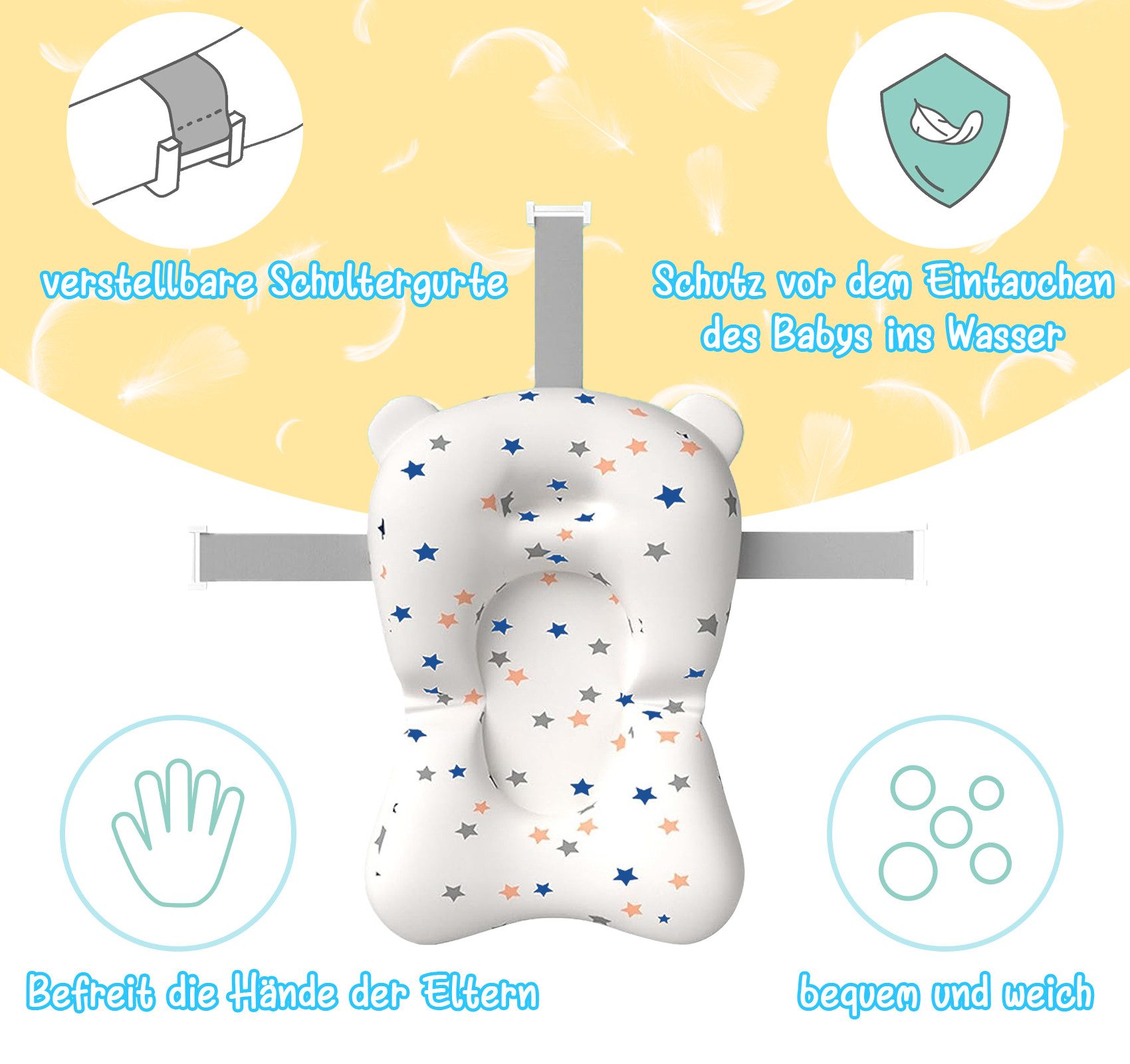 ElitVita Babybadewanne Babybadewanne faltbar mit Kissen & Pflegeset,0-12 Monate Babywanne, (1-tlg), Babybadewanne mit Anti-Rutsch-Kissen,Thermometer