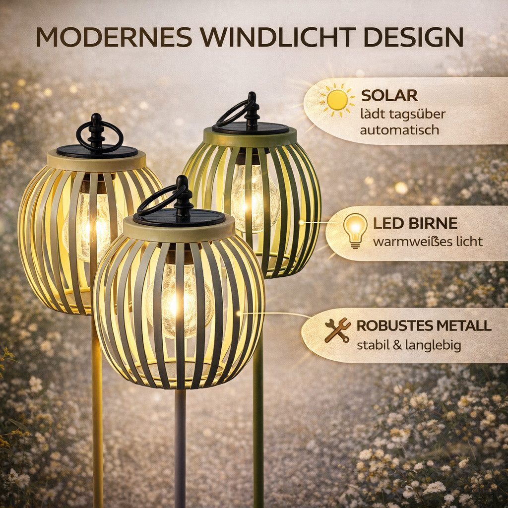 formano Gartenfigur 3er Set Solar LED Gartenstecker Metall Gartenstecker 87cm Modern