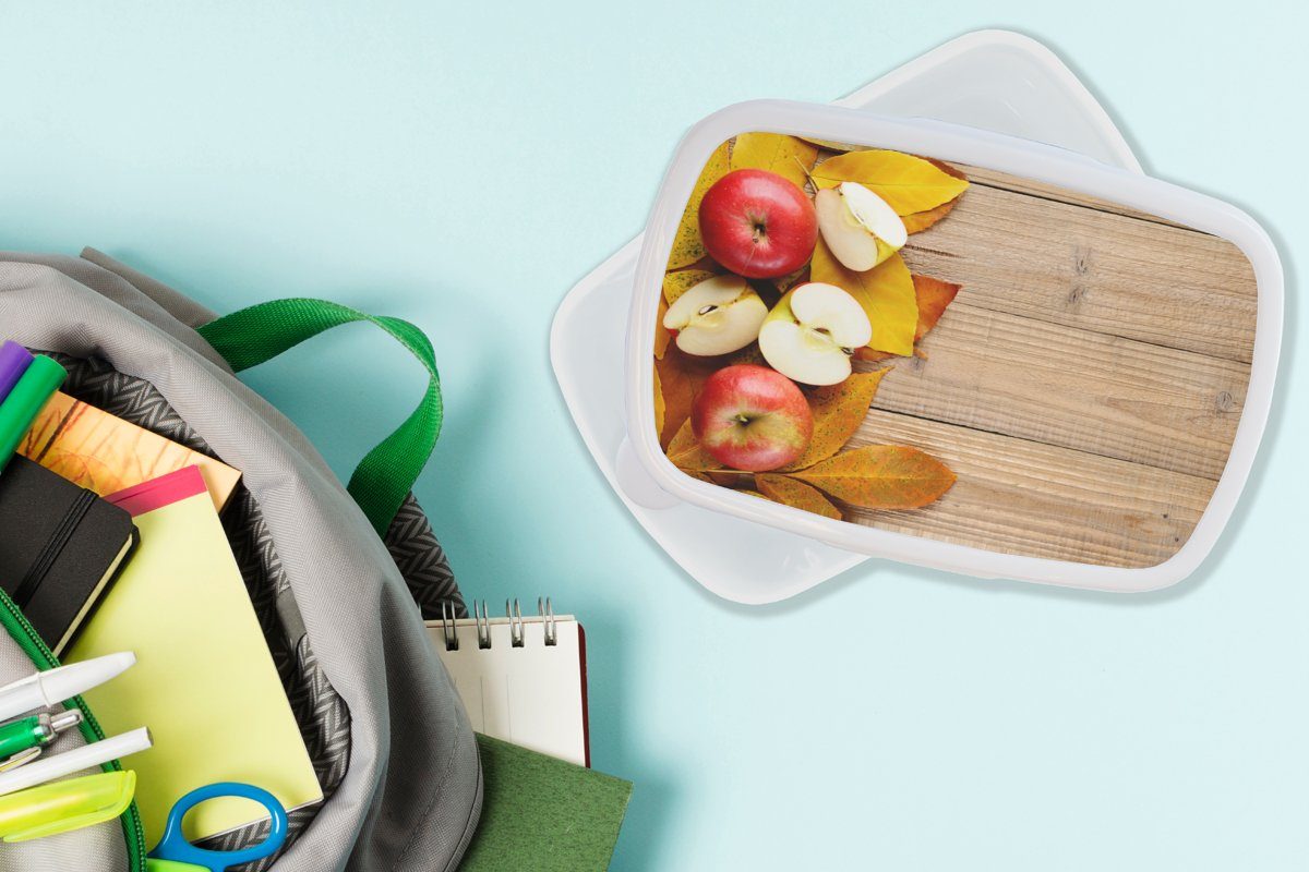 Kunststoff, Blätter - (2-tlg), Lunchbox - für Obst, Herbst Brotbox Erwachsene, - und Brotdose, Mädchen und MuchoWow Kinder Apfel Jungs weiß für