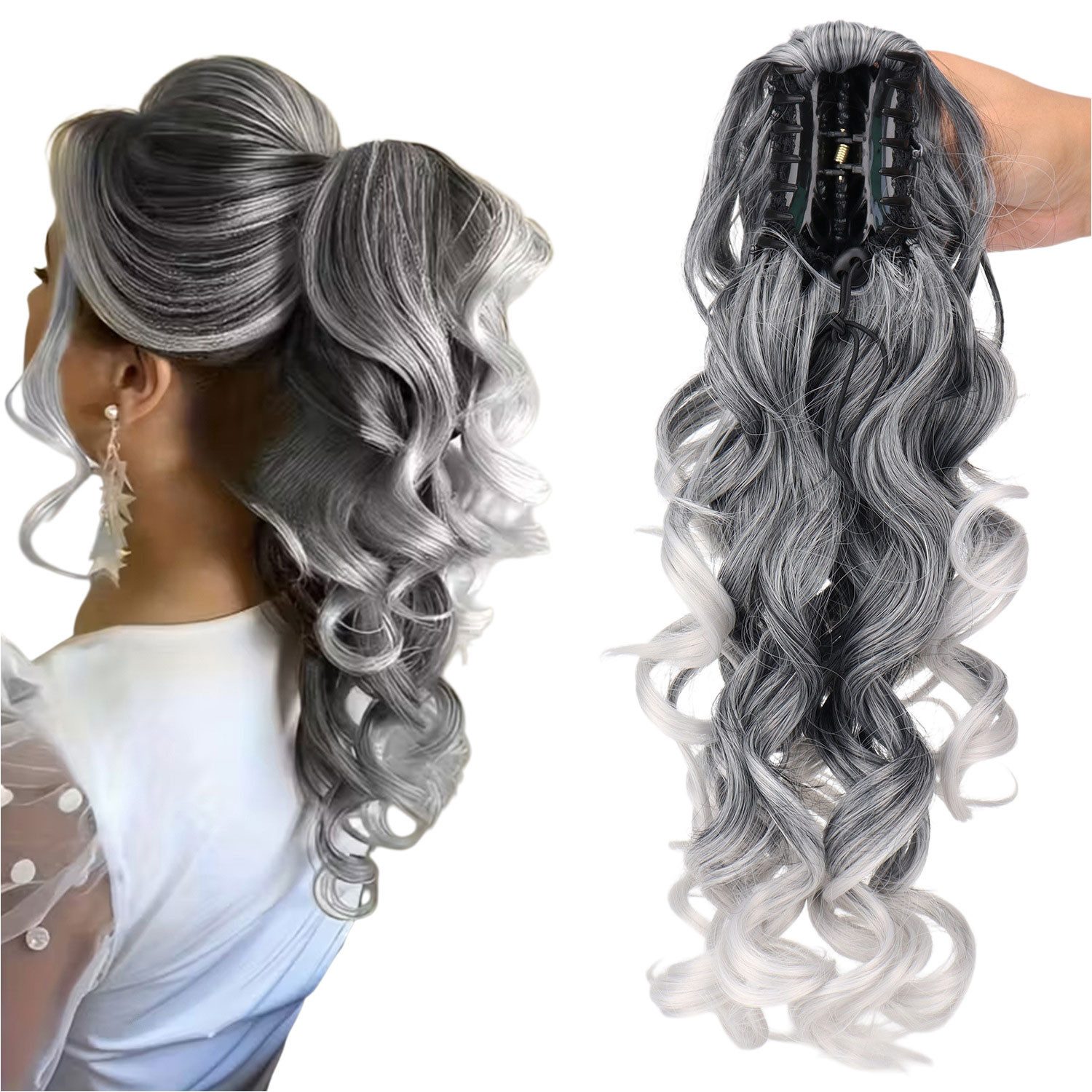 Refttenw Kunsthaar-Extension 40cm Lockiger Pferdeschwanz Haarteil mit Klammer, Ponytail Extension, Verstellbar