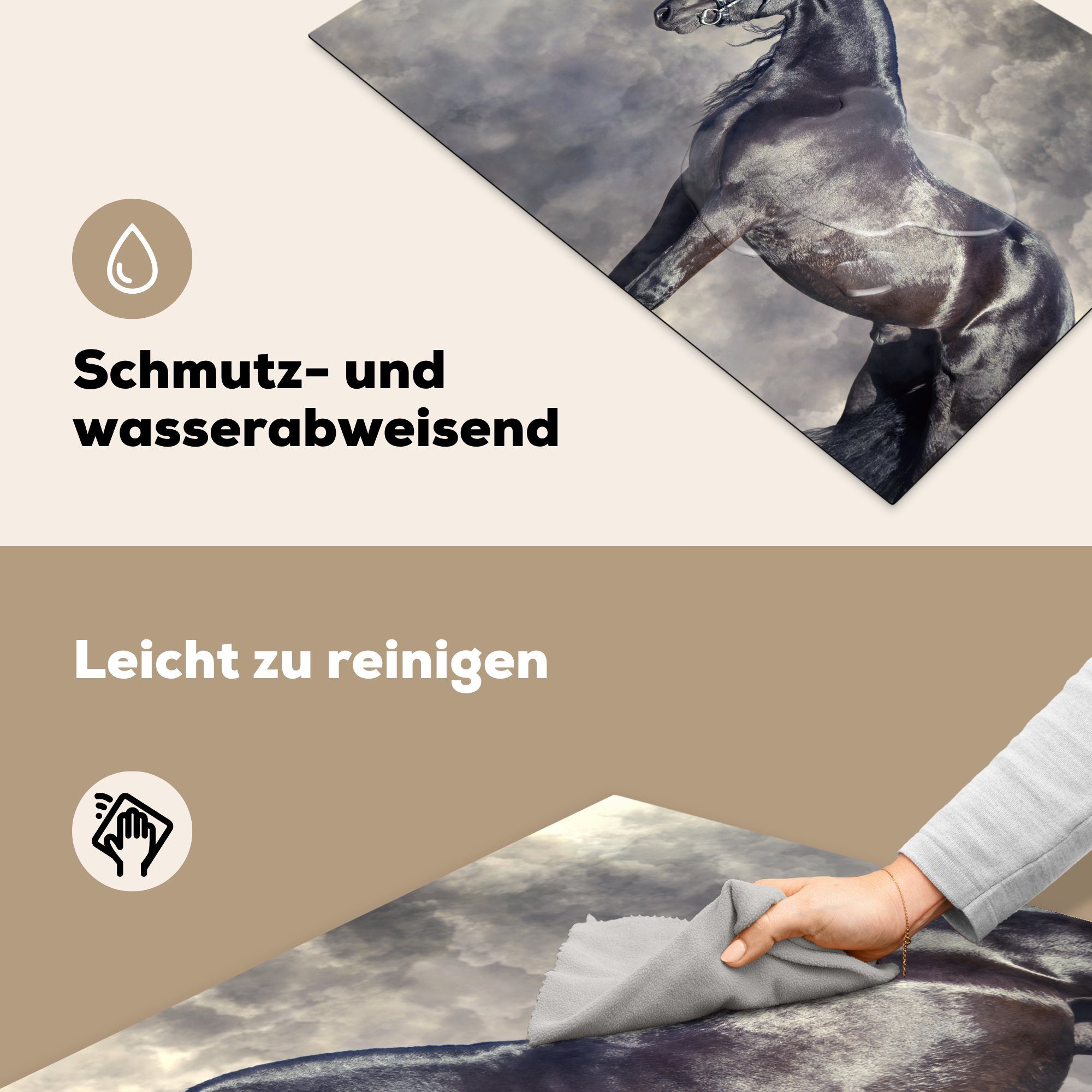 Ceranfeldabdeckung die cm, Vinyl, - Induktionskochfeld 81x52 für Herdblende-/Abdeckplatte Porträt, Pferde küche, Friese - (1 tlg), MuchoWow Schutz