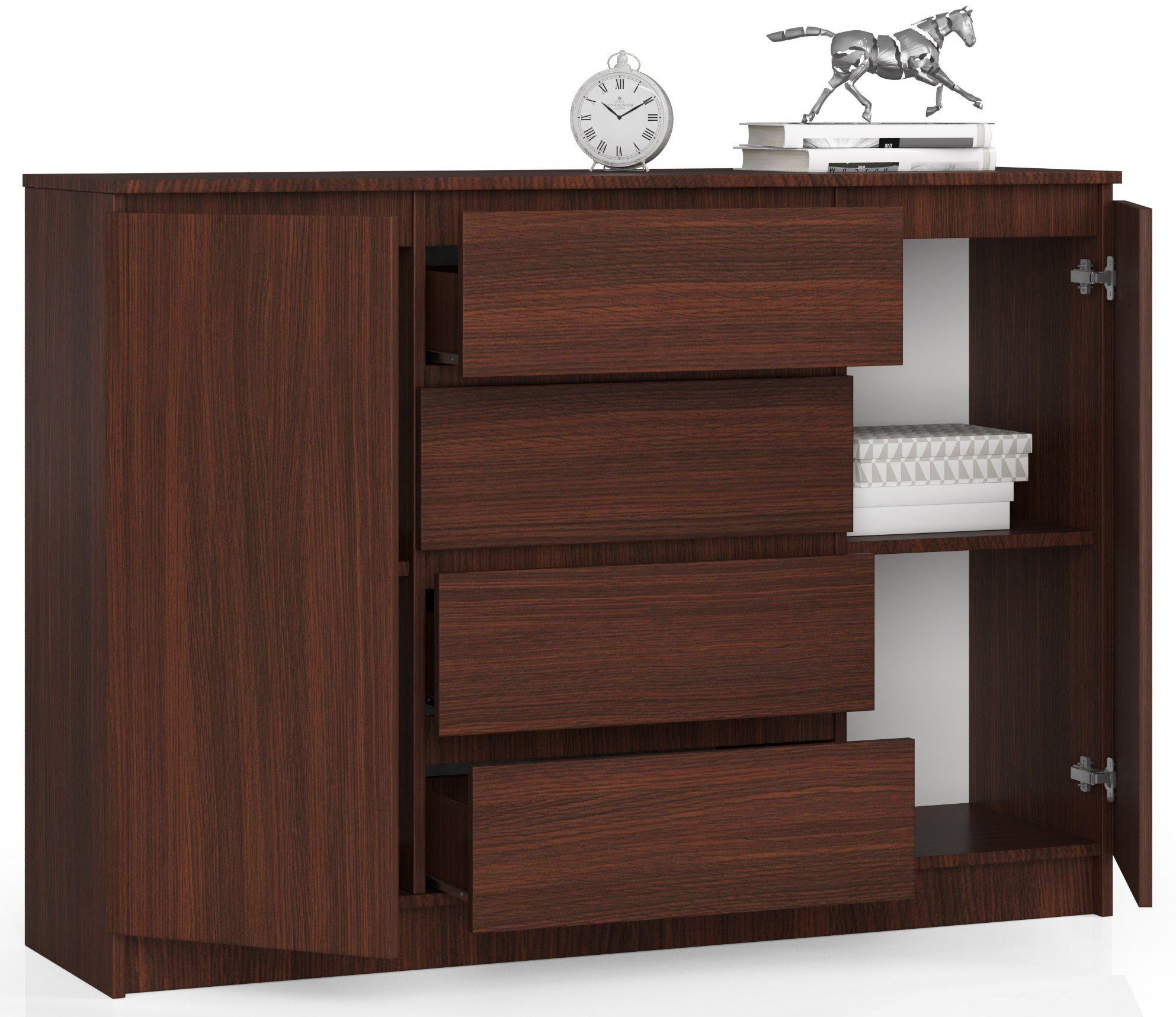 Raumhirsch Furniture Kommode mit 4 Schubladen, zwei Schranktüren, 138 cm breit Holz Schrank, (viele Farbvarianten - Maße: 138 x 99 x 40 cm) - Hochwertig & stabil