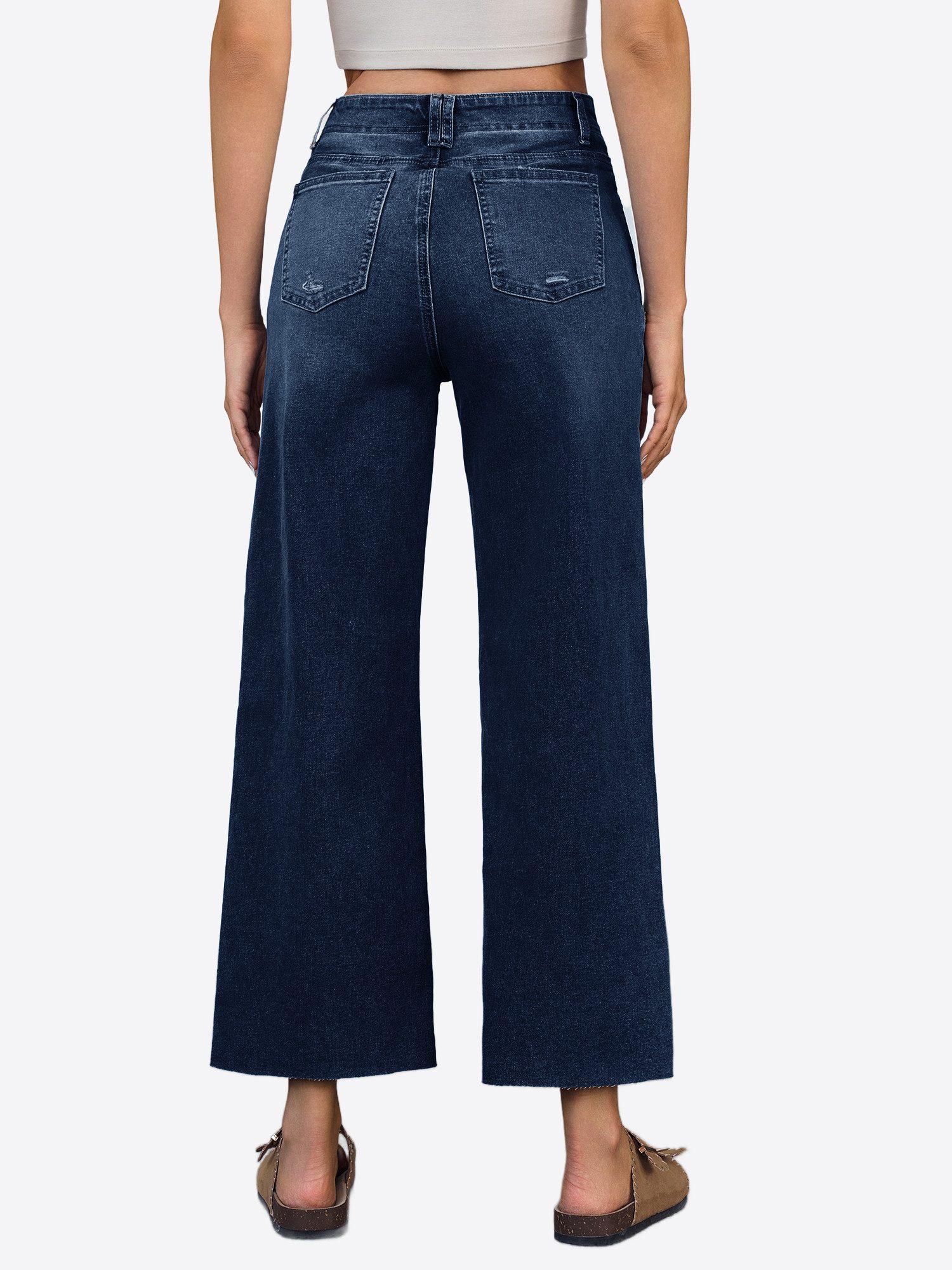 Imily Bela High-waist-Jeans Damen Cropped Dehnbare Baggy Geradem Weitem Bein Denim Baggy (Packung, 1-tlg., 1per-Pack) 4-Pocket Style in Unifarbe