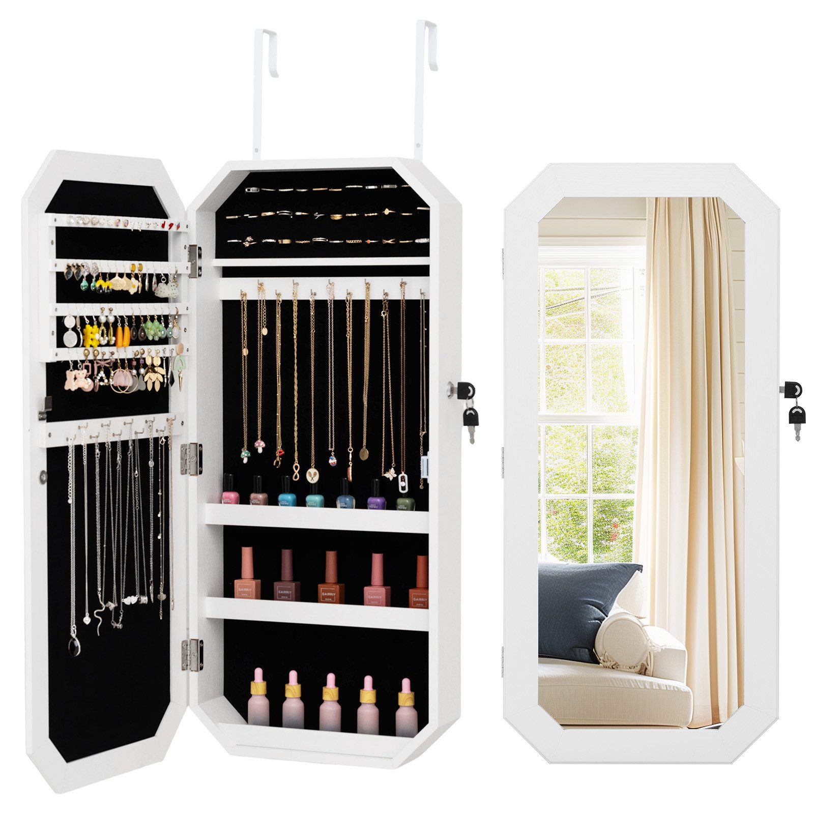 COSTWAY Schmuckschrank mit Spiegel Spiegelschrank Wand abschließbar