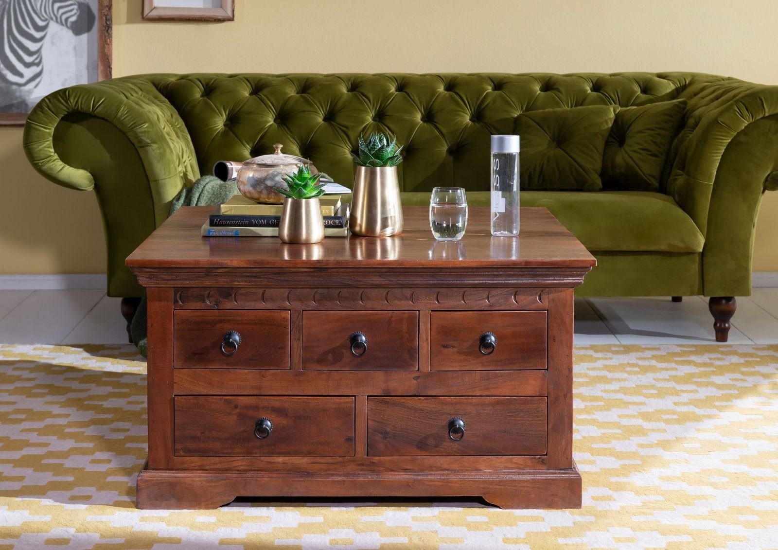 Massivmoebel24 Couchtisch OXFORD (Massivholz, Massivholztisch), Couchtisch Akazie 90x90x50 nougat lackiert OXFORD #320