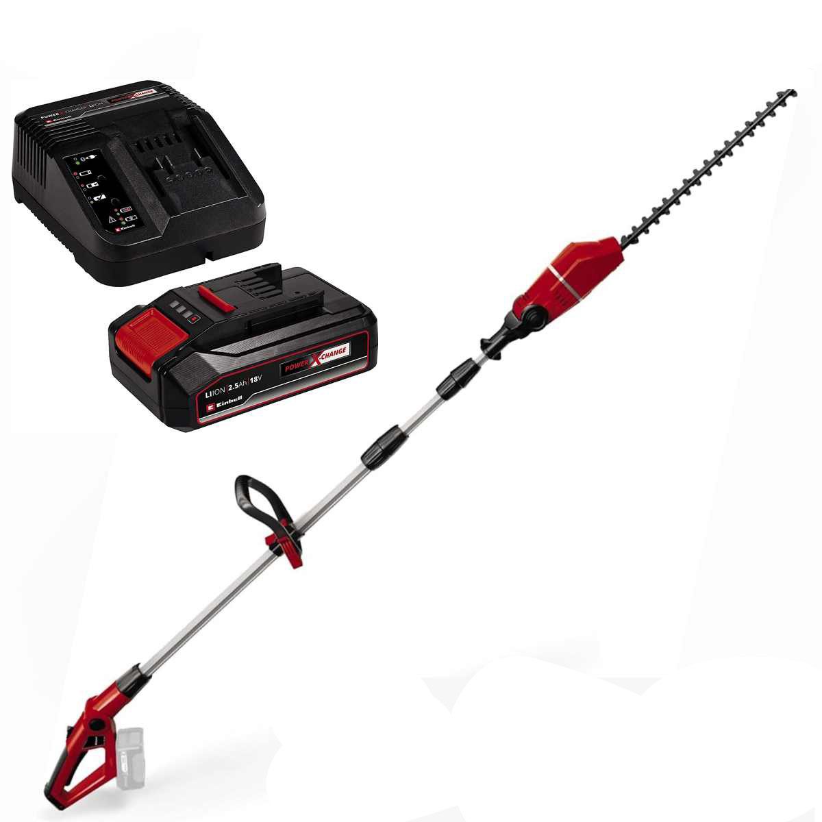 Einhell Akku-Heckenschere Einhell Akku-Teleskop-Heckenschere GE-HH 18/45 Li T- 18V Akku 2.5 Ah, (Teleskop-Heckenschere)