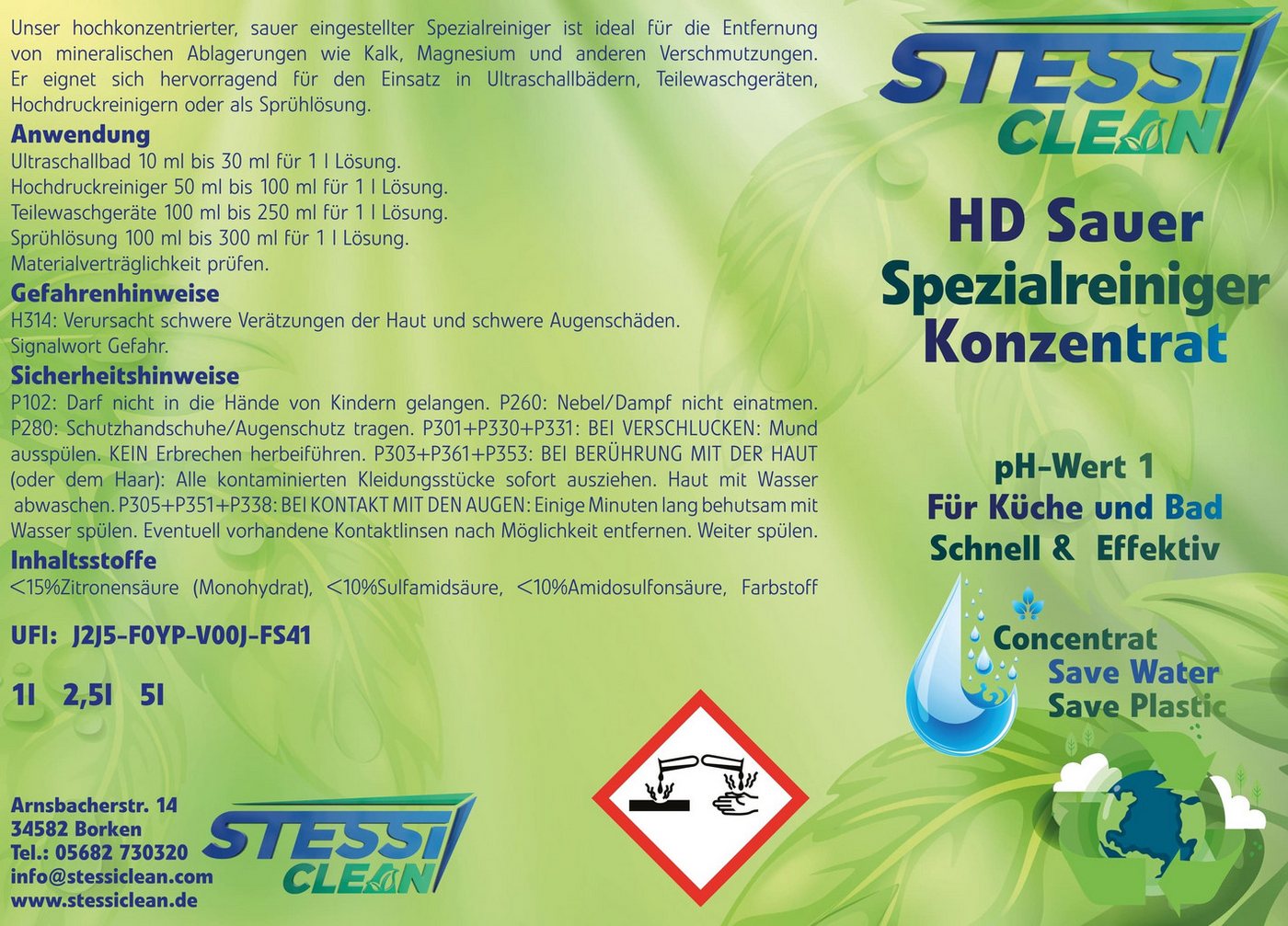 Thumbnail - StessiClean HD Spezialreiniger Sauer Allzweckreiniger (kraftvoller Alleskönner, schnell und effizient, flexible Anwendun...