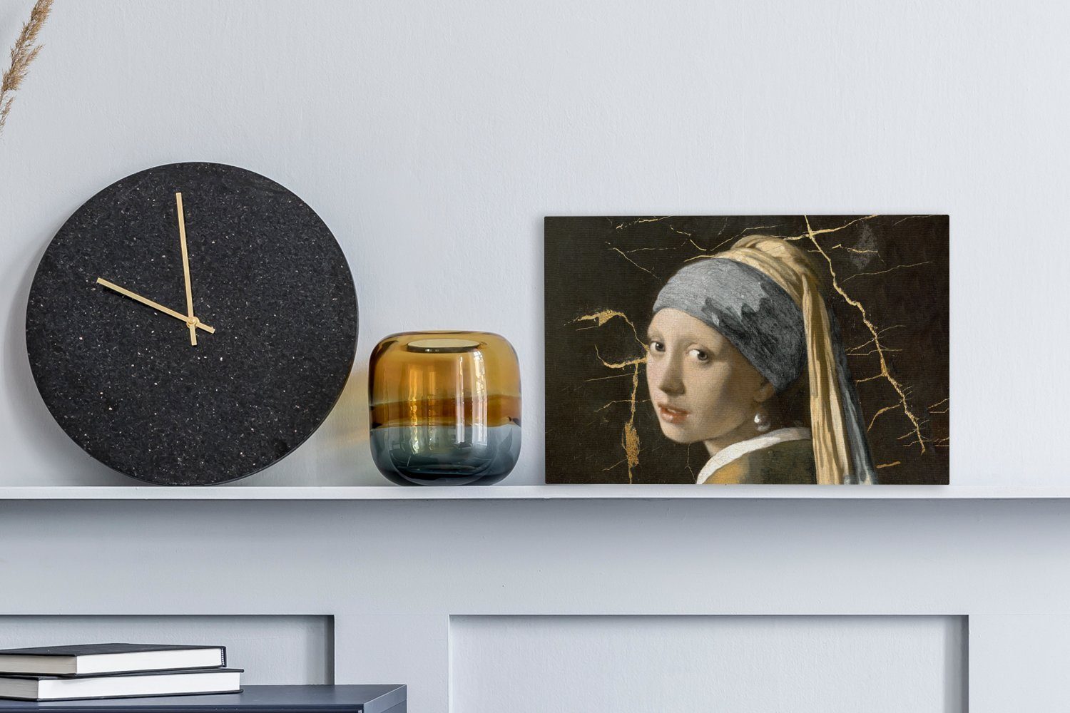 Wandbild Perlenohrring OneMillionCanvasses® (1 St), Wanddeko, mit 30x20 Mädchen Leinwandbilder, cm Aufhängefertig, Vermeer Marmor, Gemälde - -
