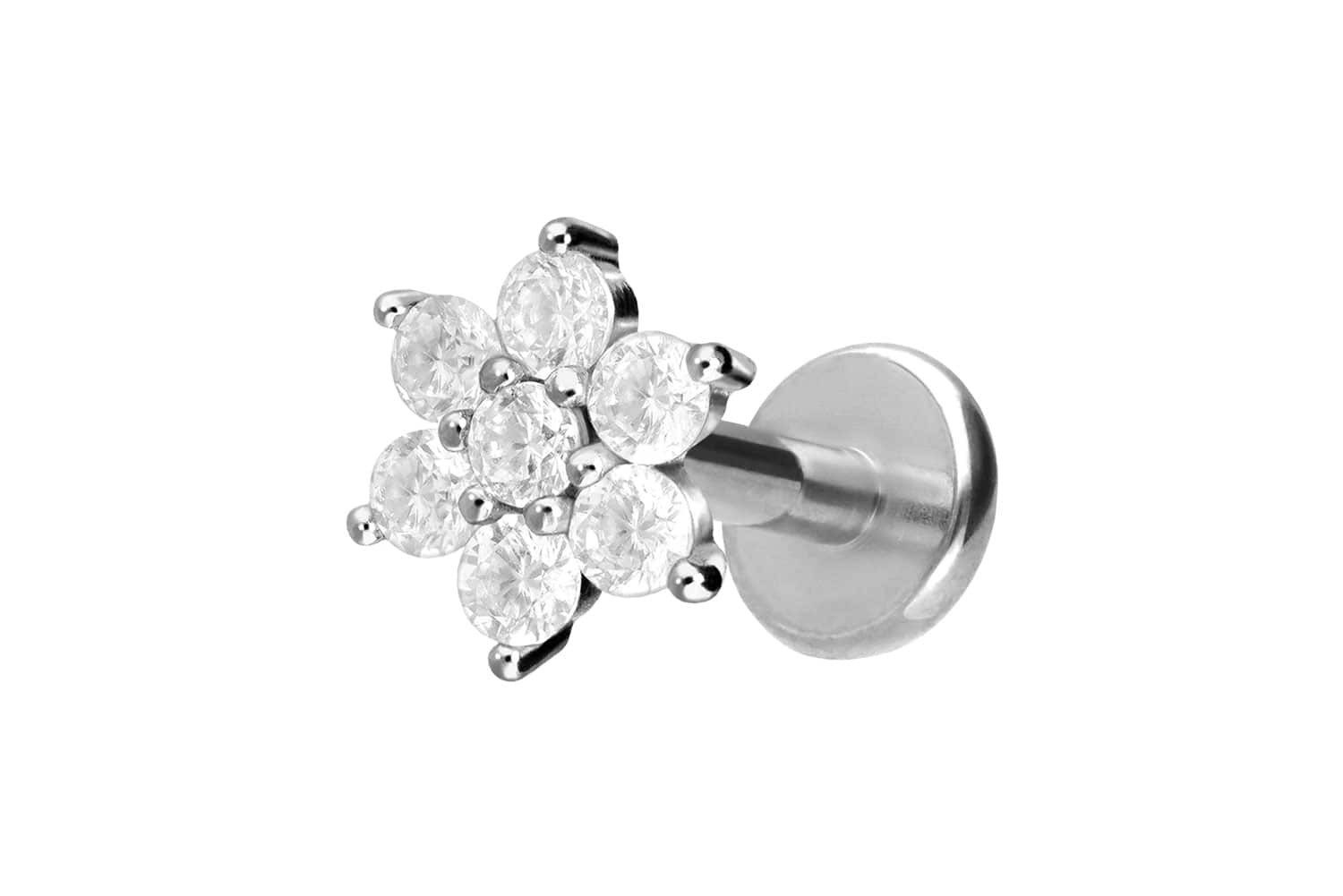 Piercing-Set Titan Labret mit Innengewinde KRISTALLBLUME