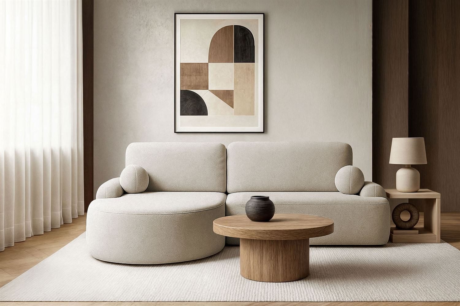 Lookway Ecksofa CLEO Rundes Ecksofa mit Schlaffunktion und Bettkasten, 264x89x42 cm, mit Bettfunktion und Bettkasten