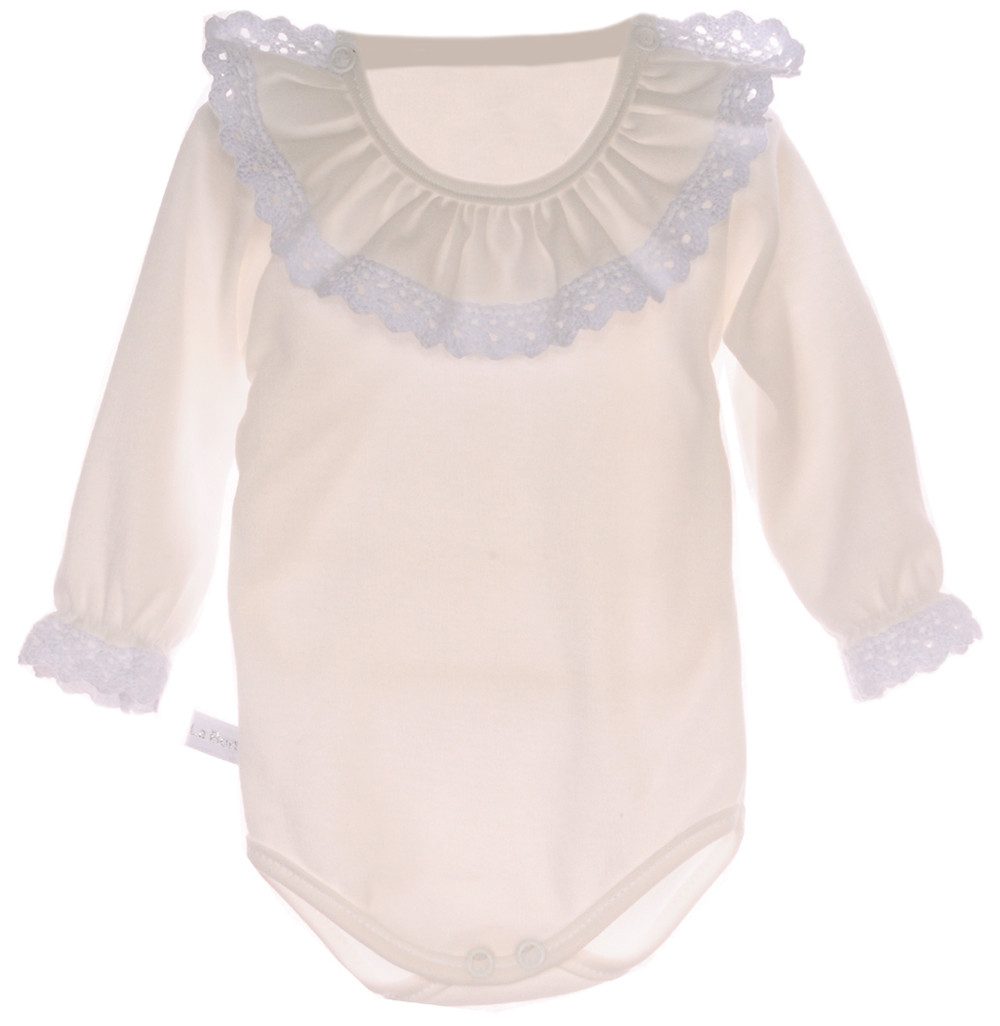 La Bortini Langarmbody Baby Body in Creme mit festlichem Kragen aus reiner Baumwolle, 44 50 56 62 68 74 80 86 92 98