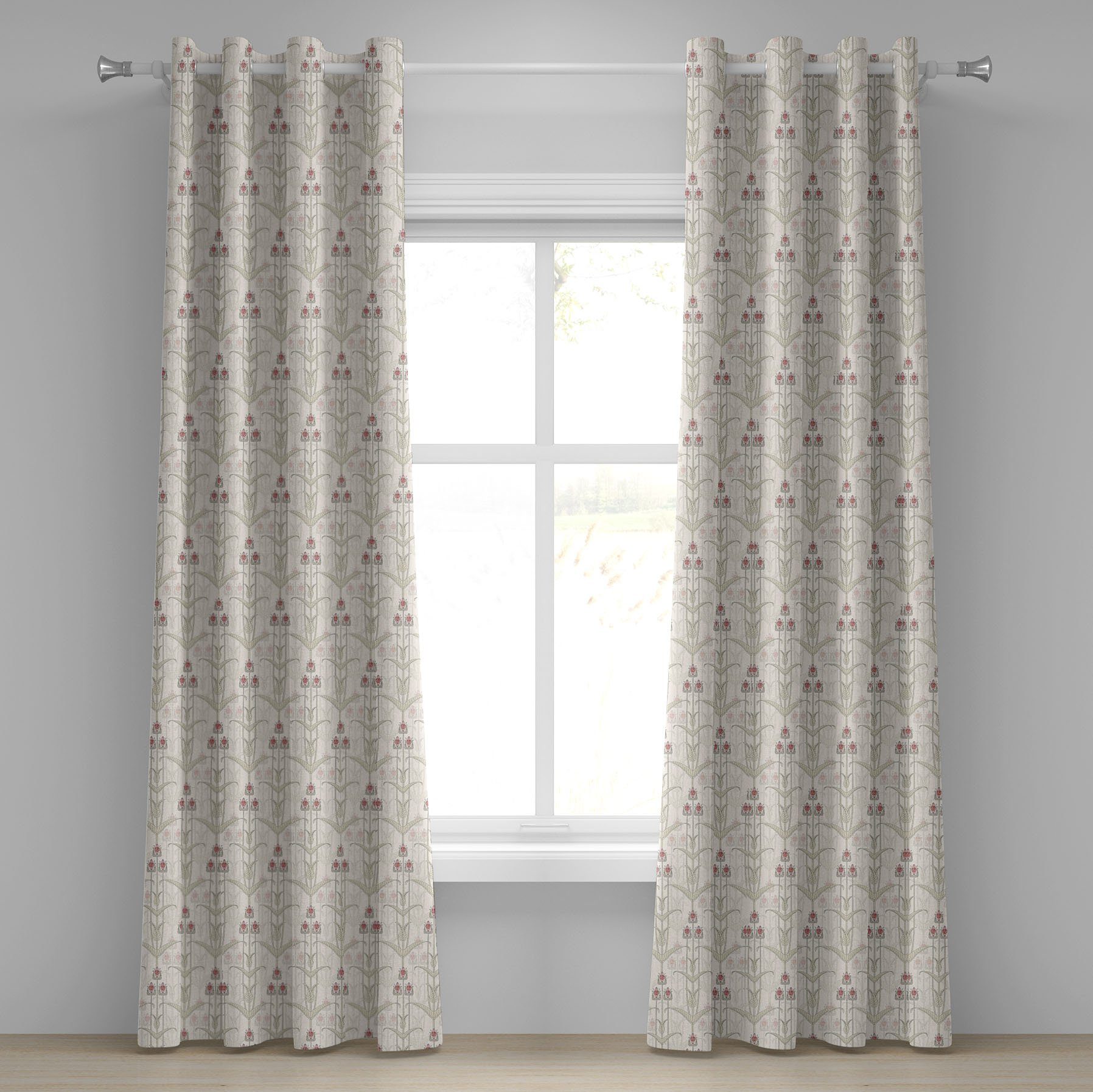 Gardine Dekorative 2-Panel-Fenstervorhänge für Schlafzimmer Wohnzimmer, Abakuhaus, Jahrgang Romantische Blumenmotive | Fertiggardinen