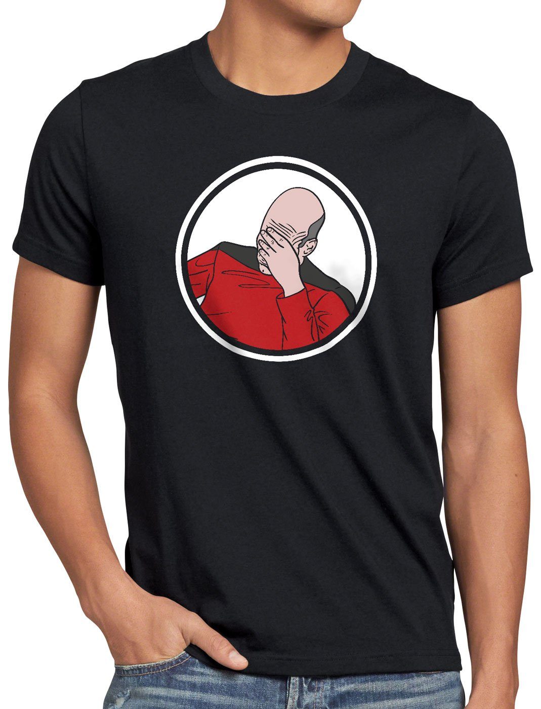 style3 Print-Shirt Herren T-Shirt Picard Facepalm meme scham internet schwarz