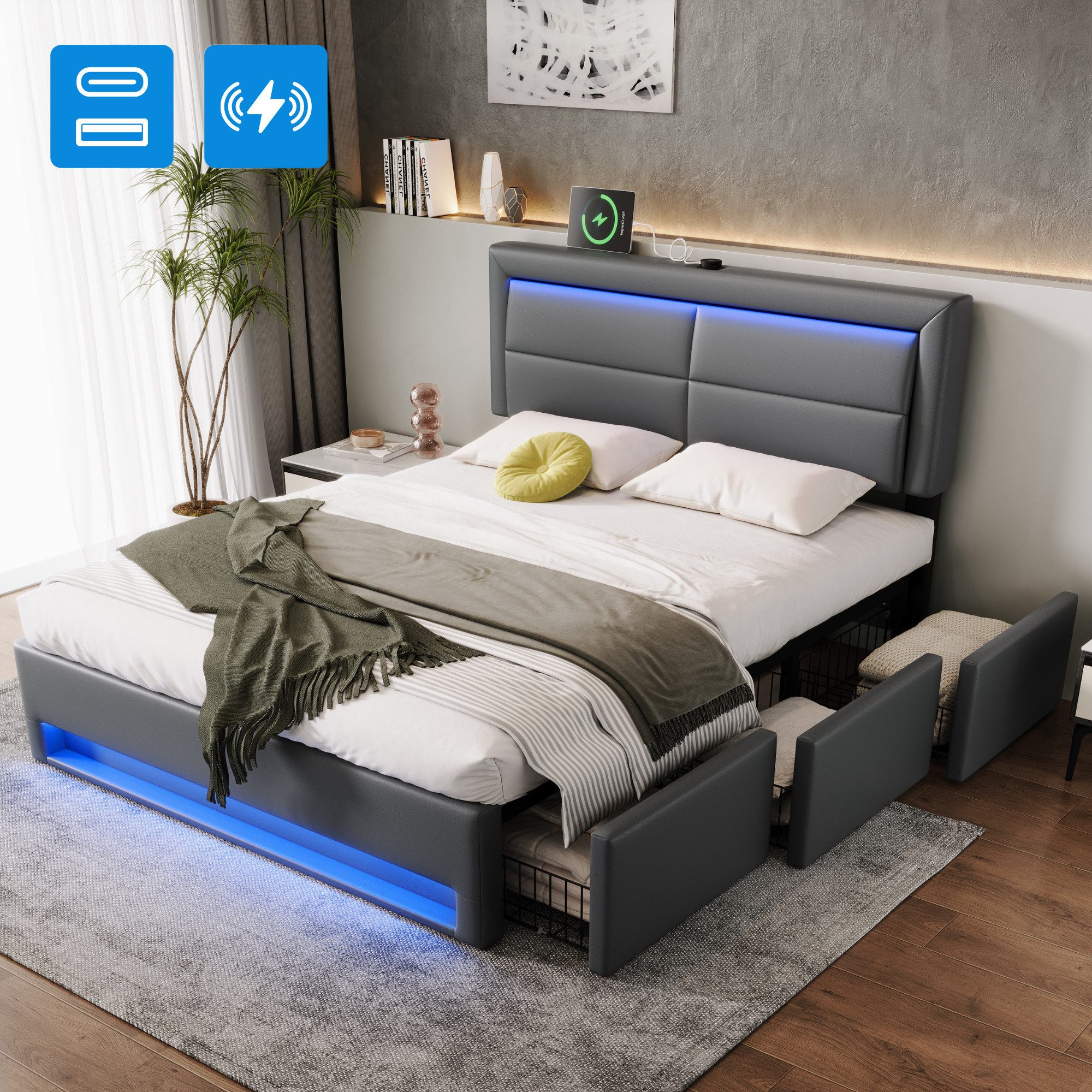 HAUSS SPOLE Polsterbett 140x190cm mit USB-Anschluss, günstig online kaufen