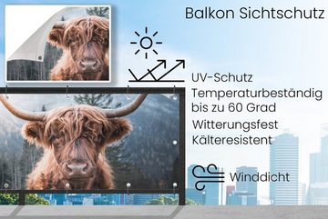 MuchoWow Balkonsichtschutz Schottischer Hochländer - Kuh - Tiere - Berg - Natur (1-St) Balkonbanner, Sichtschutz für den Balkon, Robustes und wetterfest