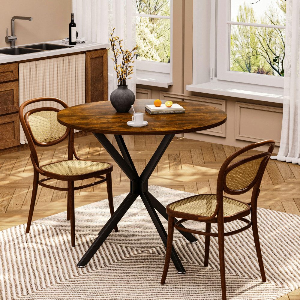 BBWL Esstisch 90 cm platzsparend Metallbeine Küchentisch für 1–4 Personen, Runder Esstisch, für Wohnzimmer Esszimmer, Braun+ Schwarz – Bild 4 von 5