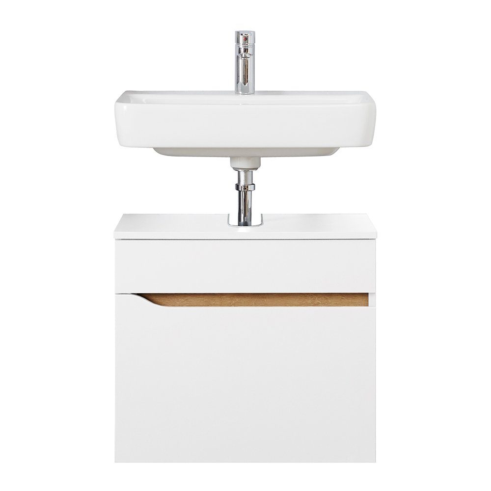 Lomadox Waschbeckenunterschrank QUEIMADOS-66 Badezimmer Weiß breit 60/53/33 Hochglanz mit 60cm cm in Glanz Weiß