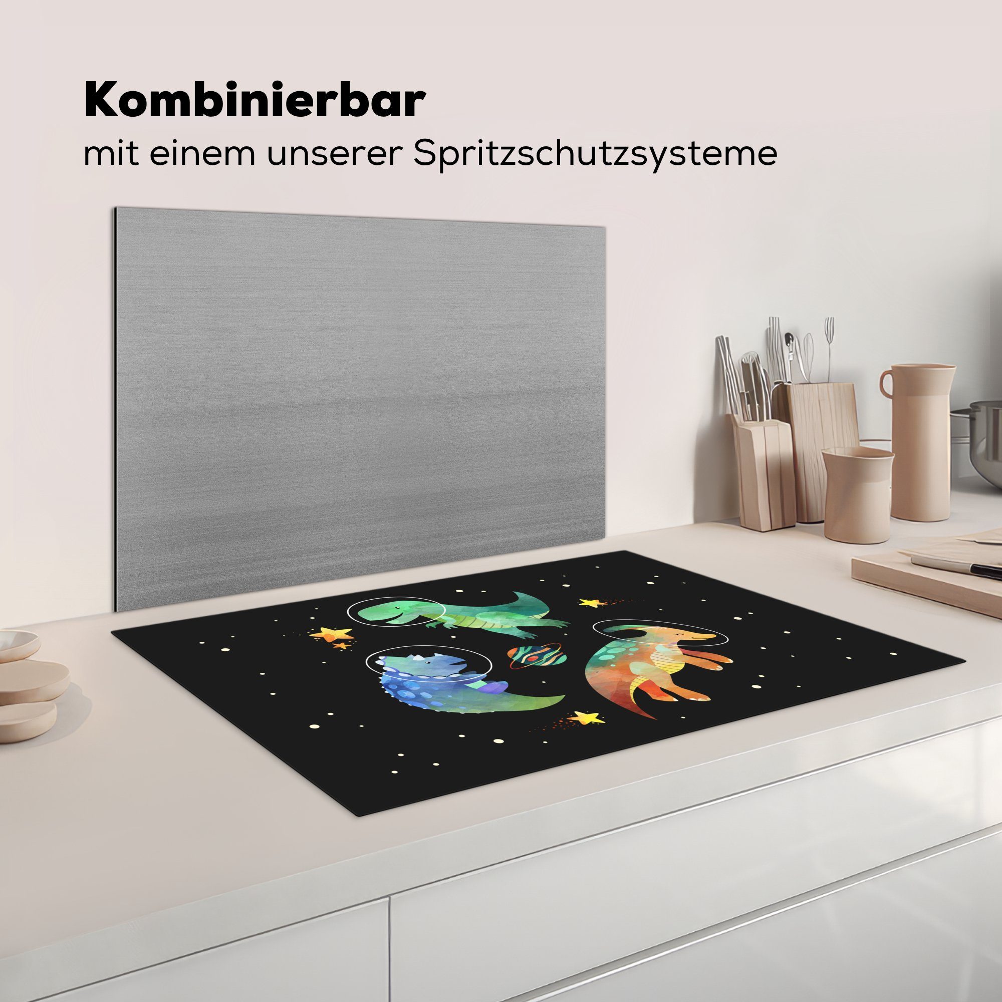 tlg), - die - (1 Ceranfeldabdeckung - cm, - für Mädchen küche, Herdblende-/Abdeckplatte Jungen - Dinosaurier Kinder, Schutz MuchoWow Induktionskochfeld Kinder 81x52 Kind Vinyl, Sterne -