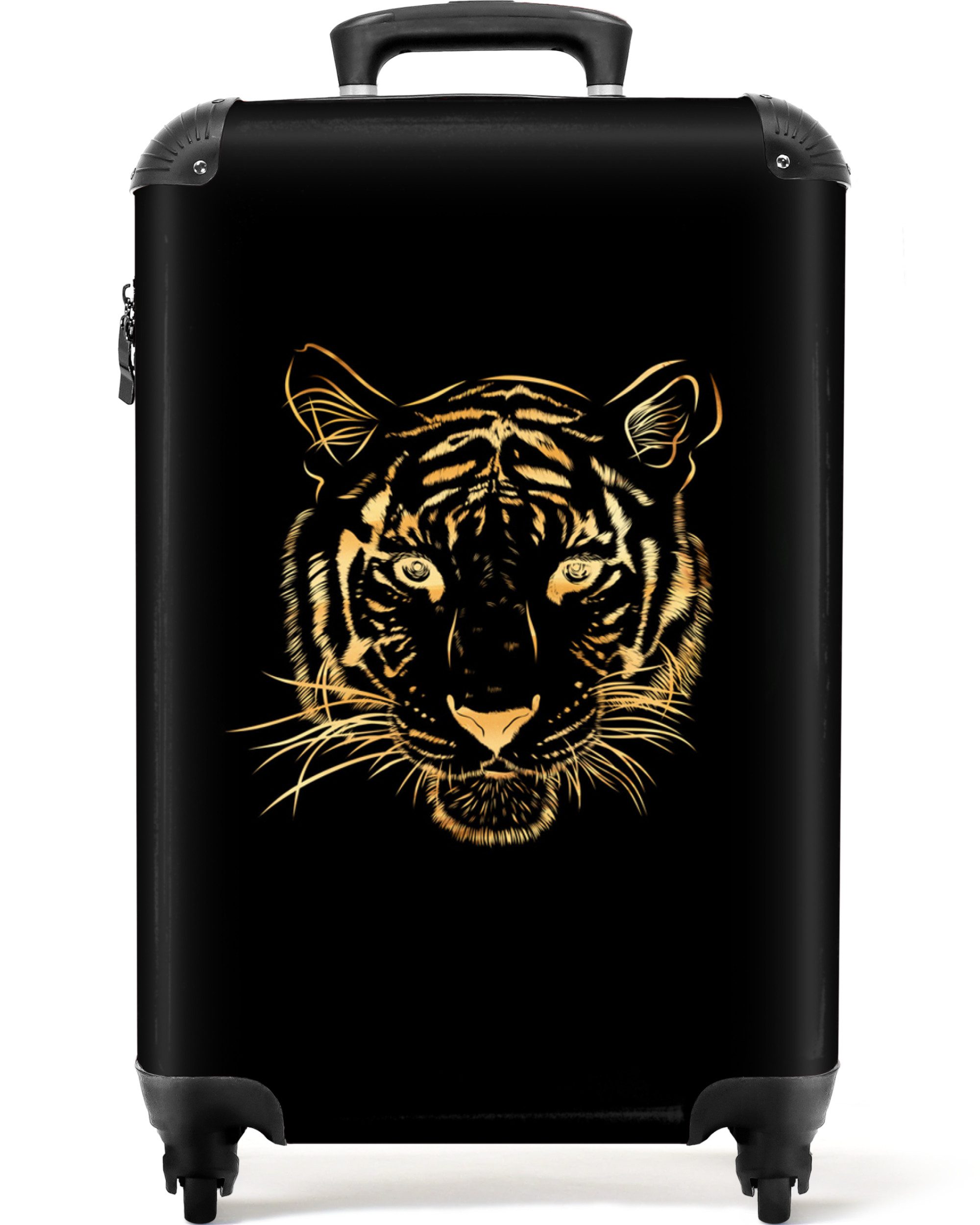 NoBoringSuitcases.com© Hartschalen-Trolley Tiger - Tiere - Gold - Illustration - Schwarz 55x35x20cm, 4 Rollen, Reisetasche mit Rollen, Koffer Handgepäck Flugzeug