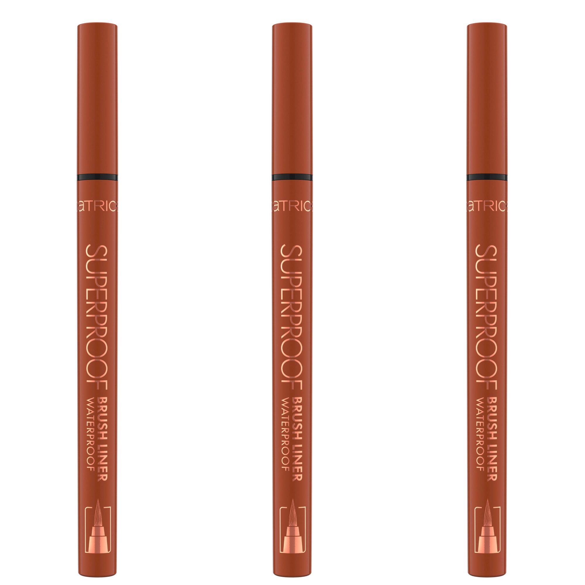 Catrice Eyeliner Superproof Brush Liner Waterproof, 3-tlg., Extrem wasserfest, präzise, satte Farbe, ideal für feine Linien.